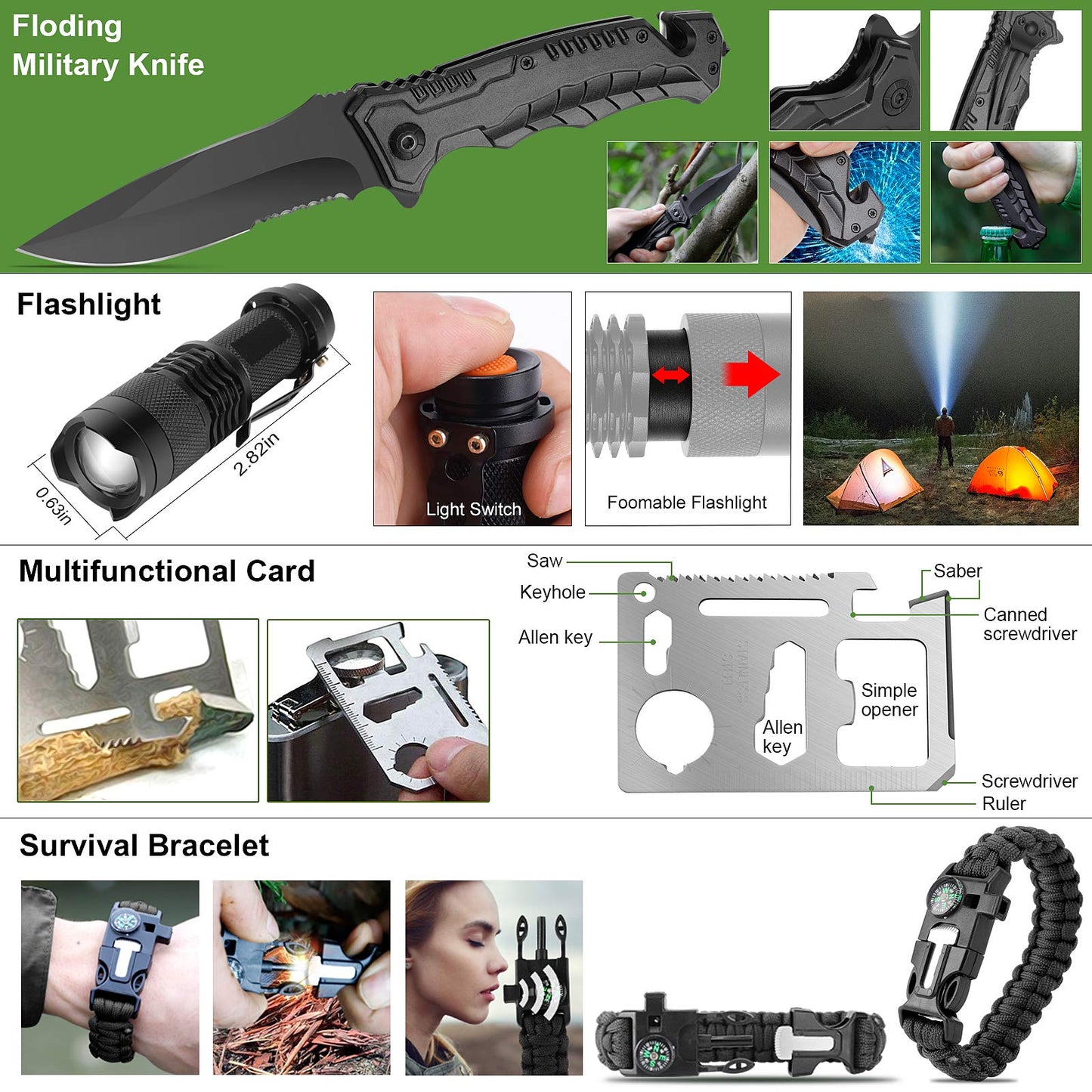 216 Pcs Survival First Aid Kits, Professional Survival Gear Equipment Tools First Aid Supplies kit for SOS Emergency Hiking Hunting Disaster Camping Adventures (Black)