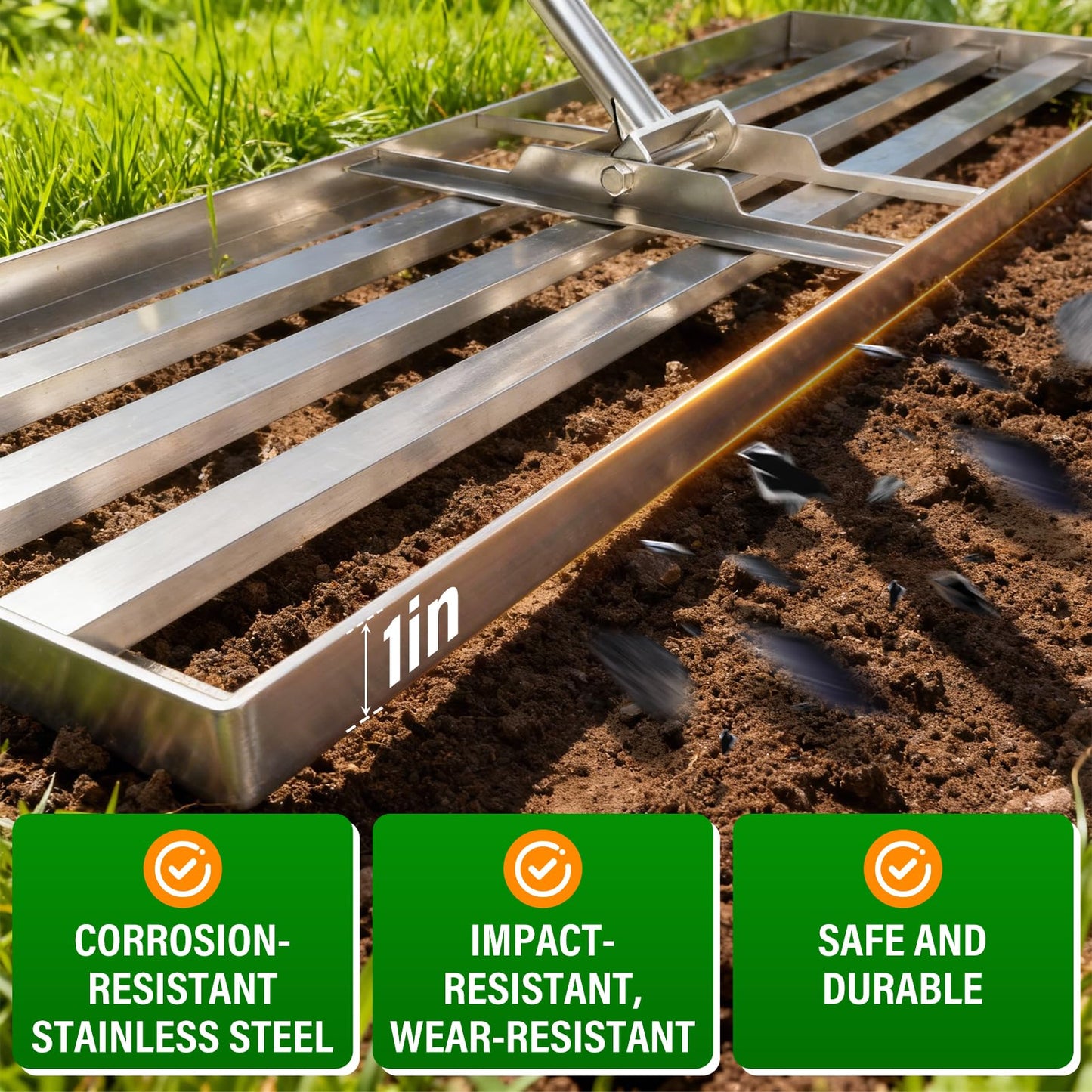 36x12 inch Lawn Leveling Rake,Heavy-Duty Stainless Steel Landscape Rake with an Adjustable 78'' Extra Long Handle Lawn Leveling Tool for Yard,Backyard,Garden,Golf,Farm,Pasture