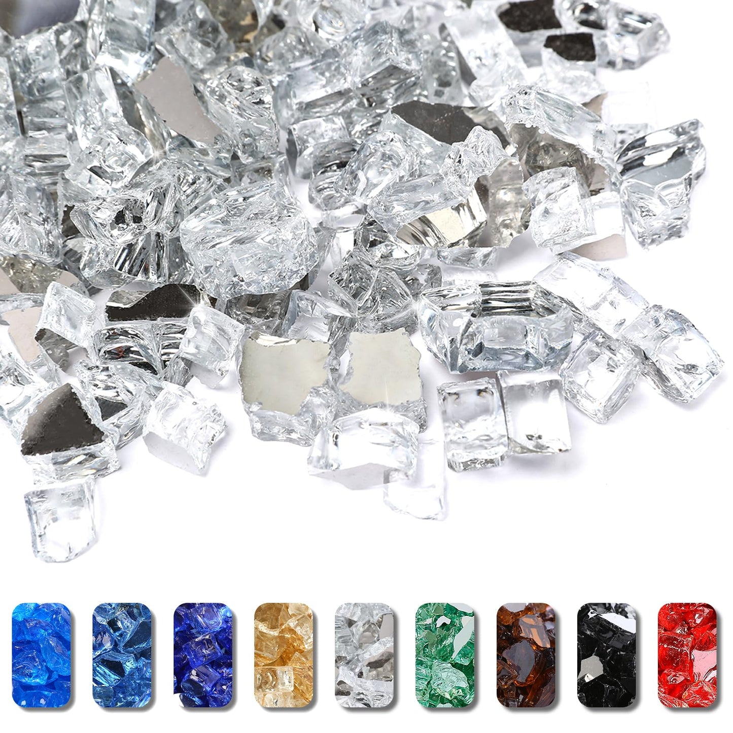 GRISUN 20 Pounds White Fire Pit Glass - 1/2 Inch Reflective Tempered Fire Glass Rocks for Natural or Propane Fireplace, Safe for Outdoors and Indoors Firepit, High Luster