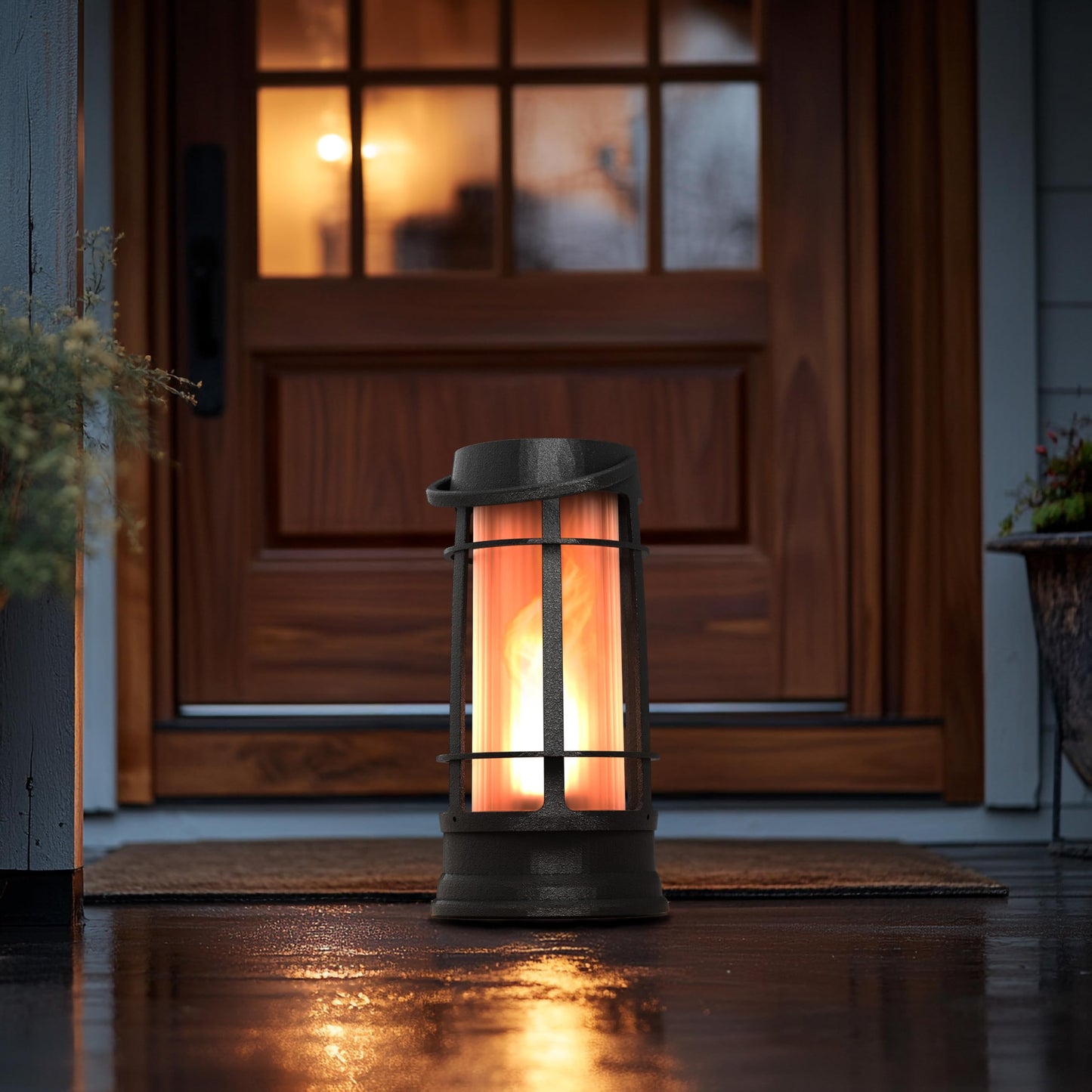 FoxFlame Metal Outdoor Solar Lantern, Flickering Solar Lanterns Outdoor Waterproof with Patented LED, Outdoor Lanterns for Porch, Patio, Garden, Tabletop, Hanging Use, Matte Black (1 Pack)