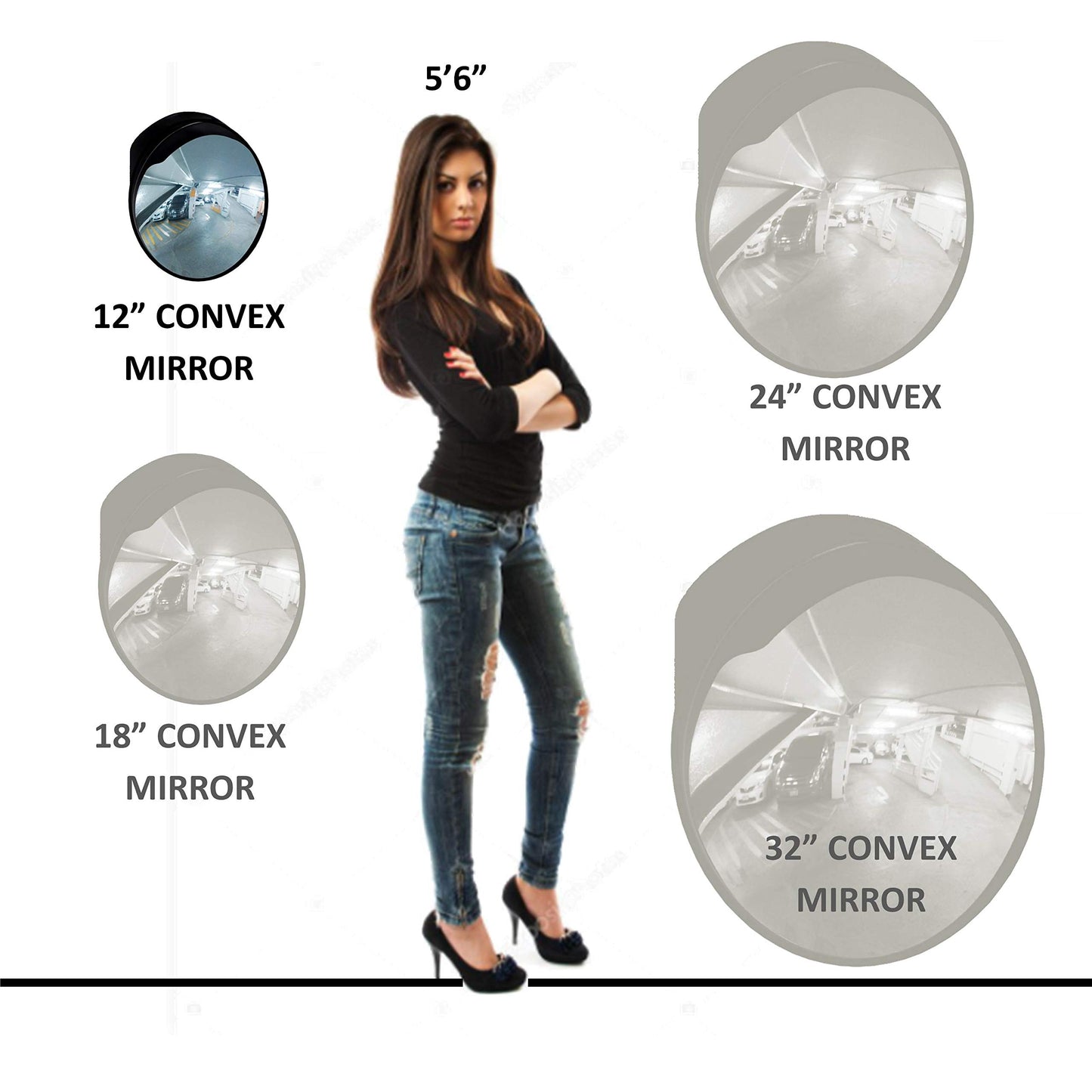 WatchYrBack BLACK 12 inch Convex Mirror, Outdoor or Indoor, Wide Angle View, Curved Traffic Safety and Security Mirror 310 mm