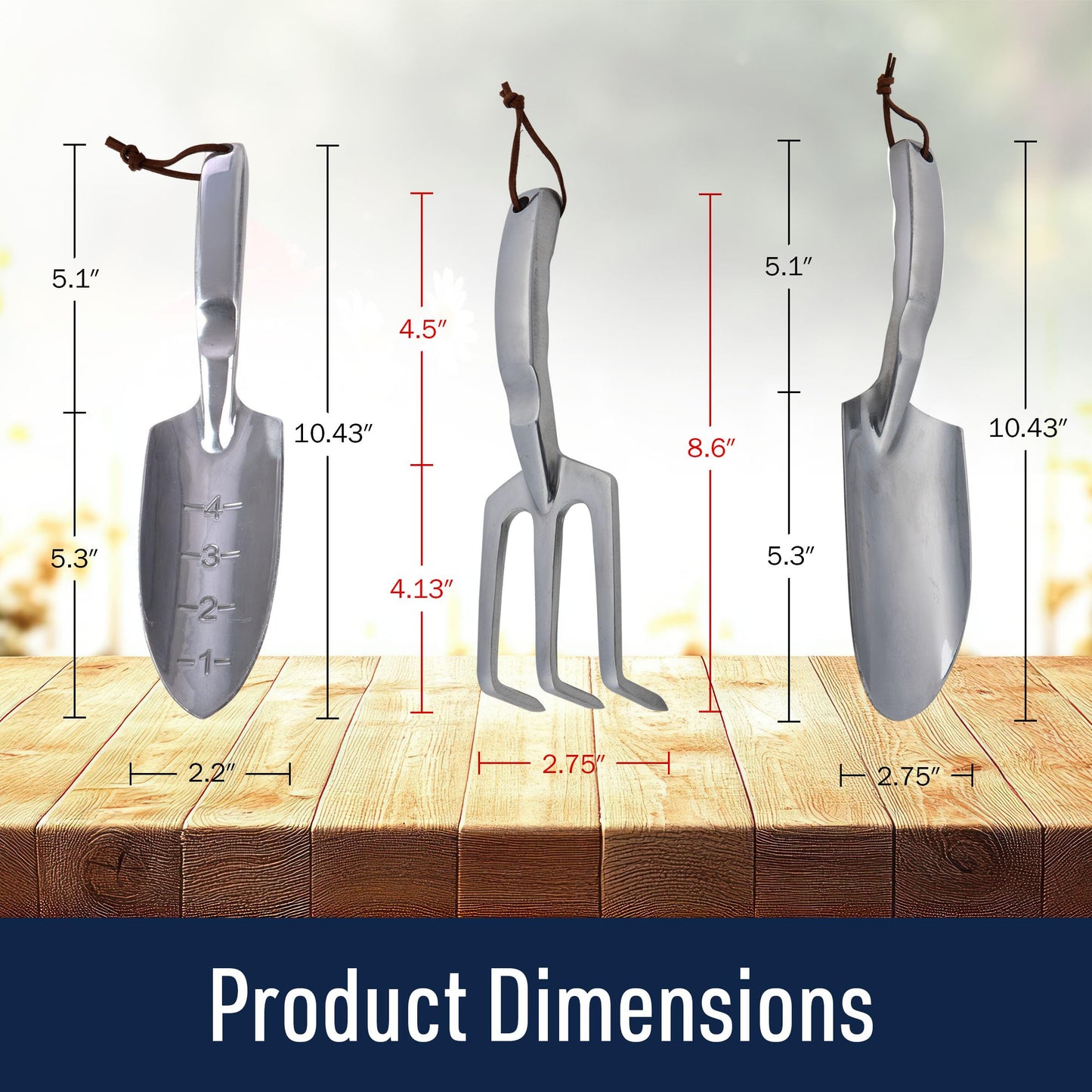 Hand Gardening Tools 3 Pack with Cultivator Hand Rake, Transplanting Shovel, and Garden Trowel for Planting - Heavy Duty Cast Aluminum Garden Tool Set with Ergonomic Handles by Kings County Tools