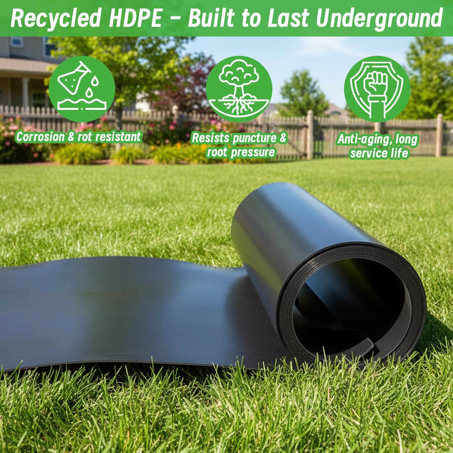 Convivium Tree Root Barrier Roll, 60mil Recycled HDPE Root & Bamboo Barrier for Landscaping, Heavy-Duty Root Blocker for Sidewalks, Driveways & Garden Edging (17in x 50ft x 60mil)