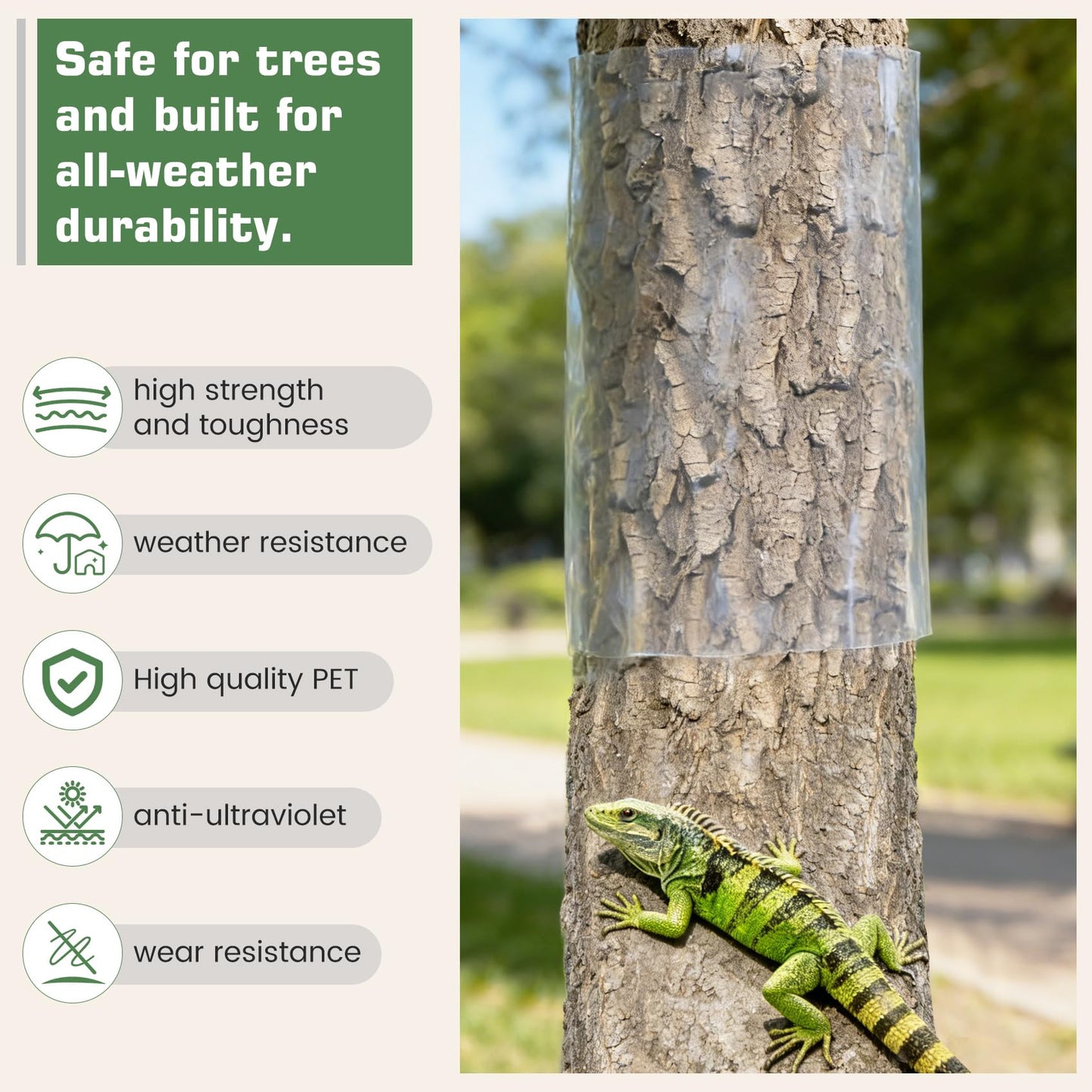 noblequest Iguana Tree Wrap for Damaged Bark, Tree Trunk Protector Guard, Anti-Reptiles Climbing Barrier for Trees with PET Tape, Reusable Tree-Safe Guard (60×15.75in)
