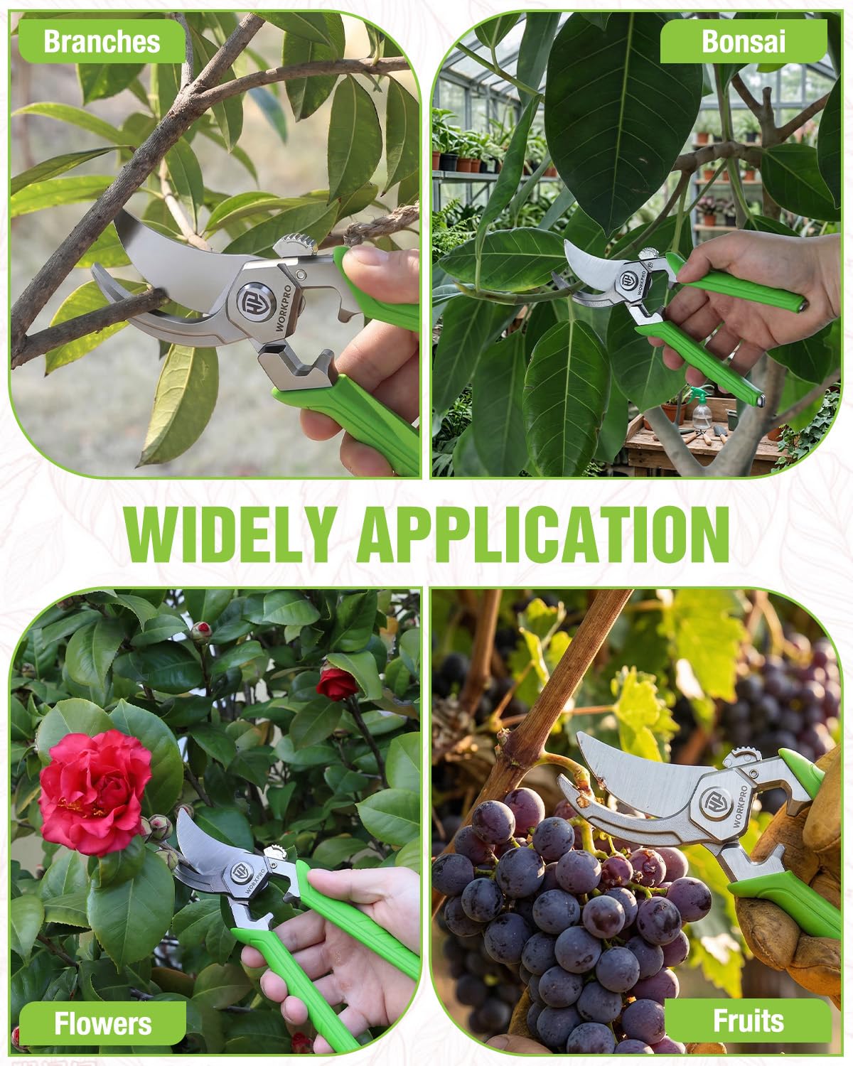 WORKPRO 8.5" Bypass Pruning Shears, Professional Garden Shears with Forged Steel Blades, 3/4" Cut Capacity, Spring-Loaded, Safety Lock, Hand Pruner & Plant Clippers for Trimming, Bonsai, Flowers