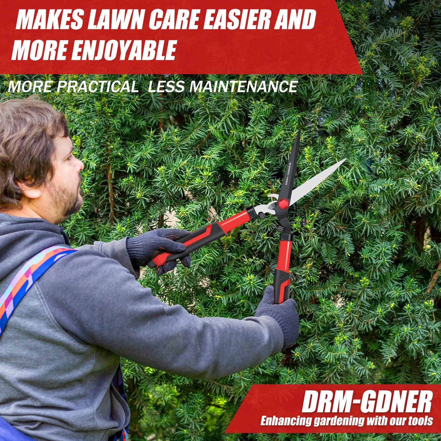 DRM-GDNER Garden Hedge Shear with Bypass Shear,Garden Hedge Trimmer with Shock Absorbing Cushion,Hedge Clipper for Trimming Border,Bush