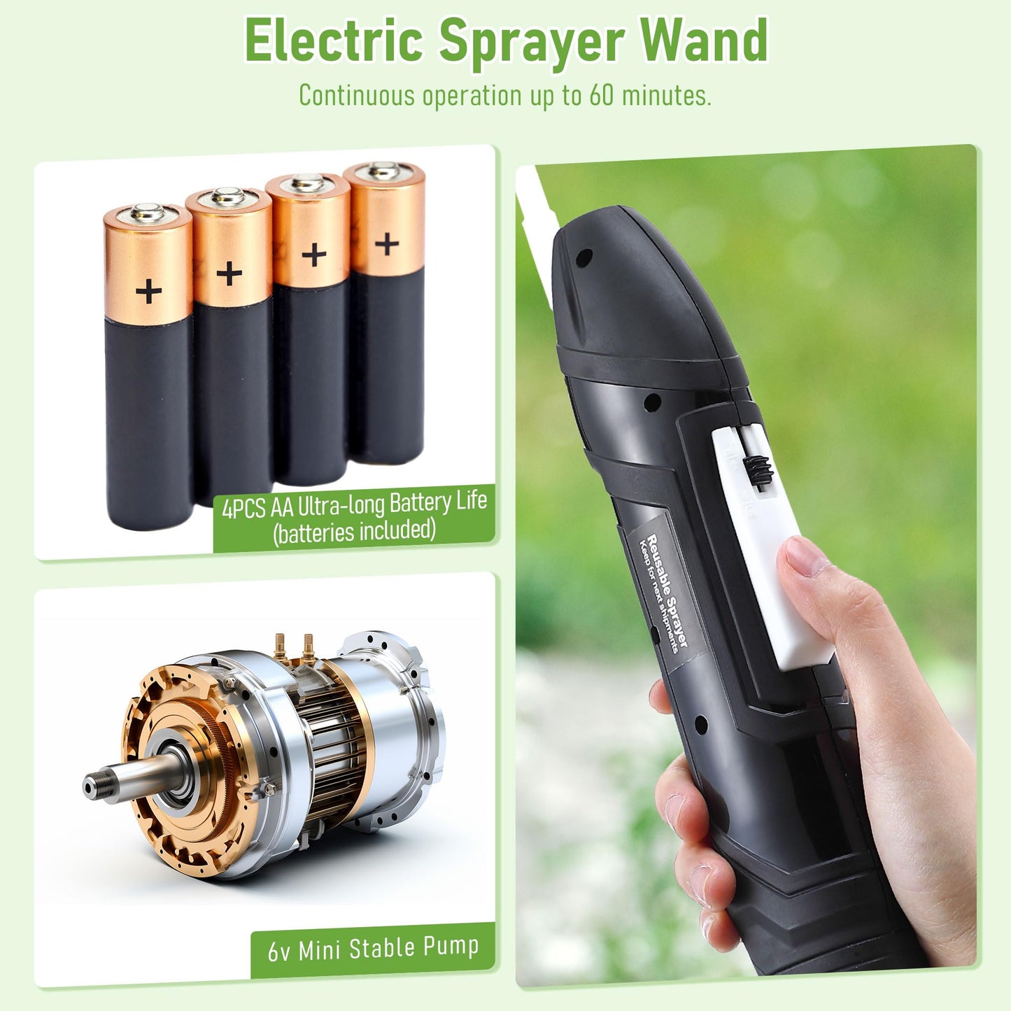 Qualirey Battery Powered Sprayer Wand with Holster, Foldable Nozzle Fits 38mm Cap 1 Gallon Jugs, Electric Weed Bug Ant Killer for Beach Cleaning, Gardening, Lawn and Disinfecting(Black)