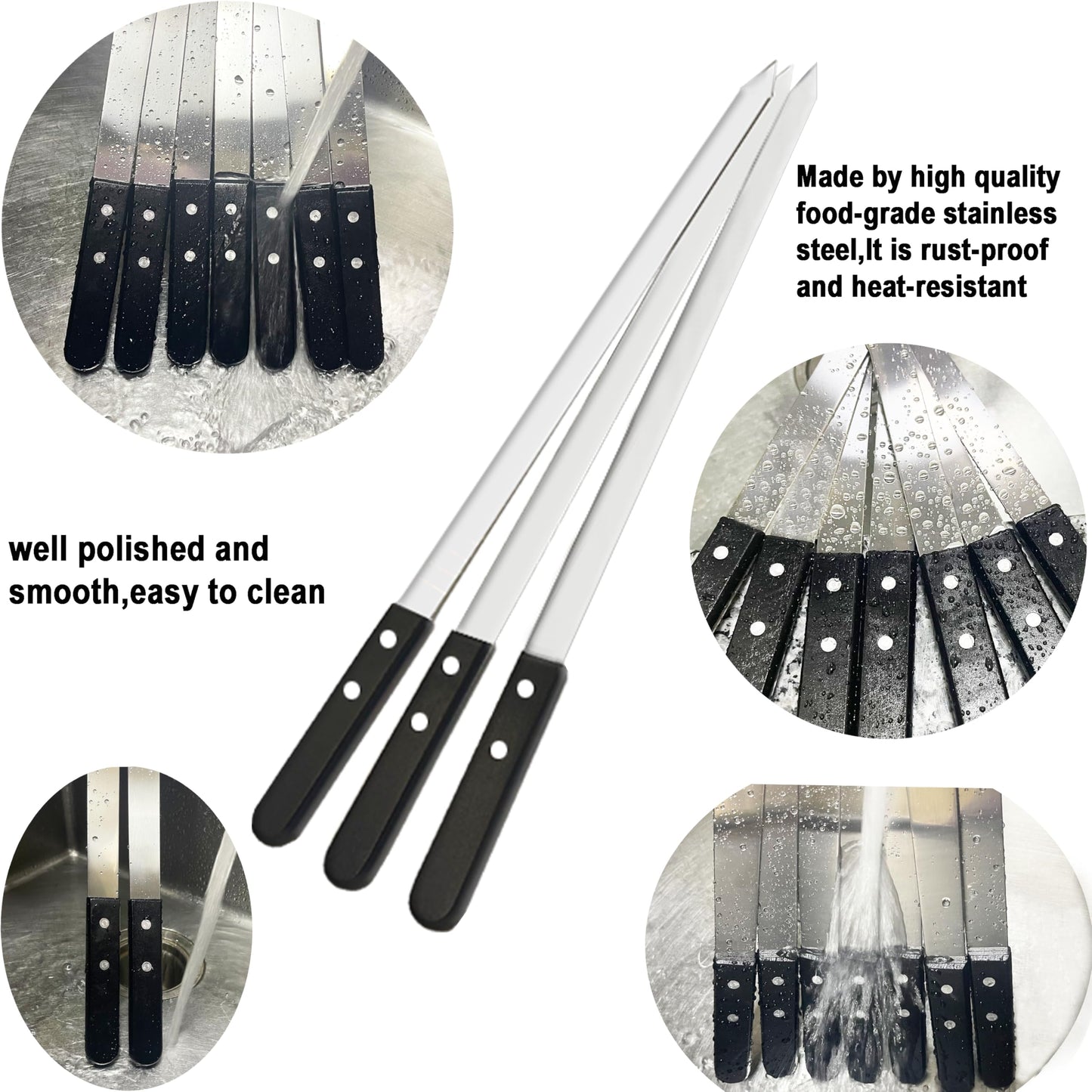 Voniel 23.6 Inch Long Kabob Skewers,0.91 Inch Wide Skewers for Kabobs,Metal Stainless Steel Kebob for Grilling,Extra Large Flat Kebab,BBQ Tool,Barbecue Sticks with Black Wood Handle,7 Pack with Bag.