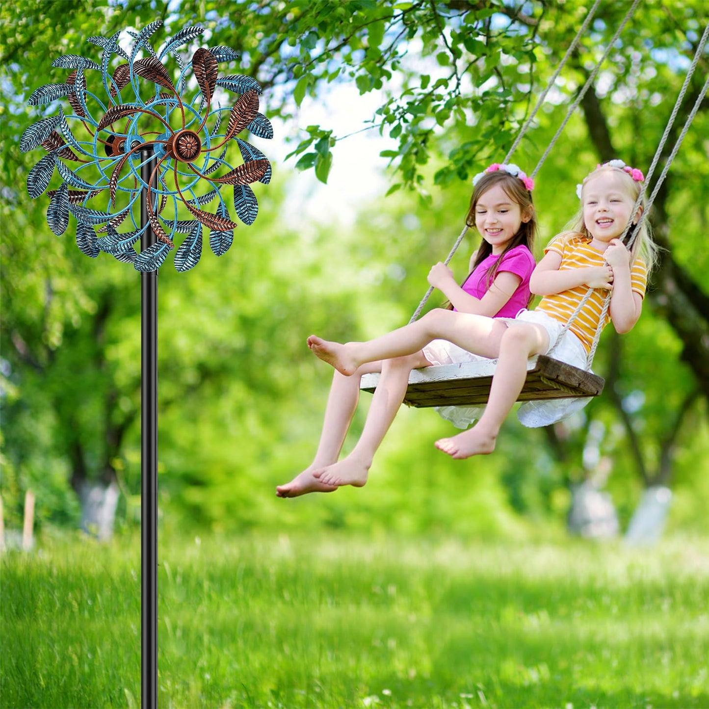 360° Wind Spinners Outdoor, Wind Sculptures Windmill with Metal Stake, 63.2" Kinetic Large Metal Yard Art Decor Spinners Pinwheels for Garden Outside Patio Lawn
