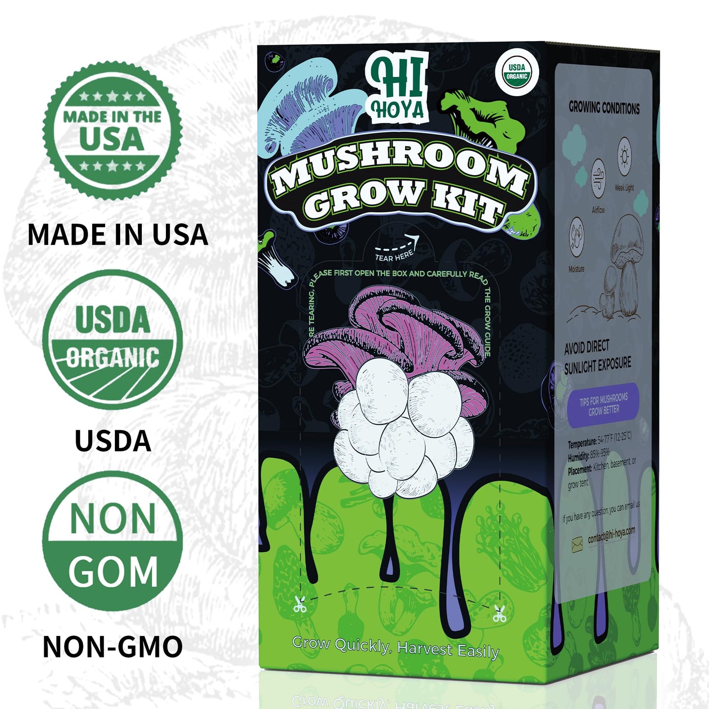 Organic Mushroom Growing Kit, Lion's Mane Mushroom Grow Kit with All Accessories, Grow Fresh Edible Mushrooms Indoor, USDA Certified Organic, Non-GMO, Easy to Grow at Home