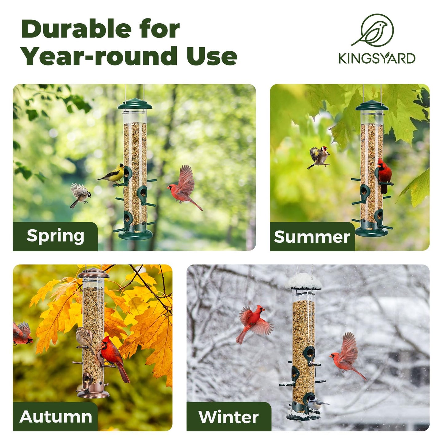 Kingsyard Metal Bird Feeders for Outdoors Hanging, Tube Bird Feeder with 6 Feeding Ports, 15 Inch, Chew-Proof & Weatherproof, Antique Copper