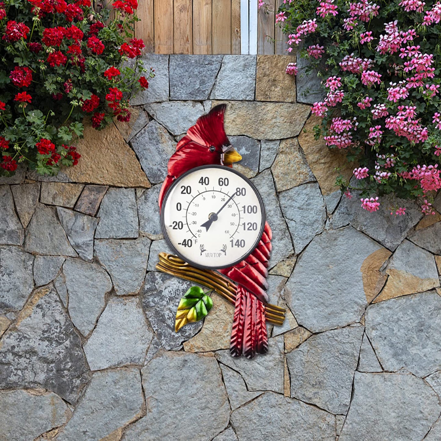 MUMTOP Outdoor Thermometer, Cardinal Large Number Wall Mounted Outside Thermometer for Patio, Yard, Garden
