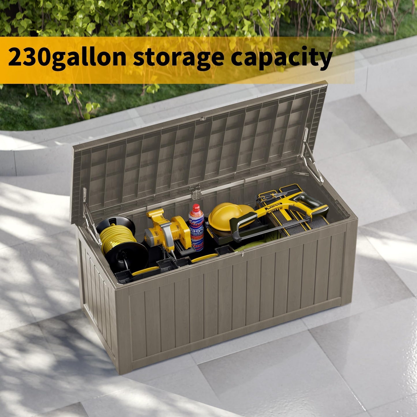 PATIOEASY Outdoor Storage Box 275GAL Waterproof Resin Deck Box,Pool Accessories Supplies，UV-Resistant Lockable Package Delivery Bin for Garden Tools,Large Patio Outside Cushions,Chest,Furniture,Grey