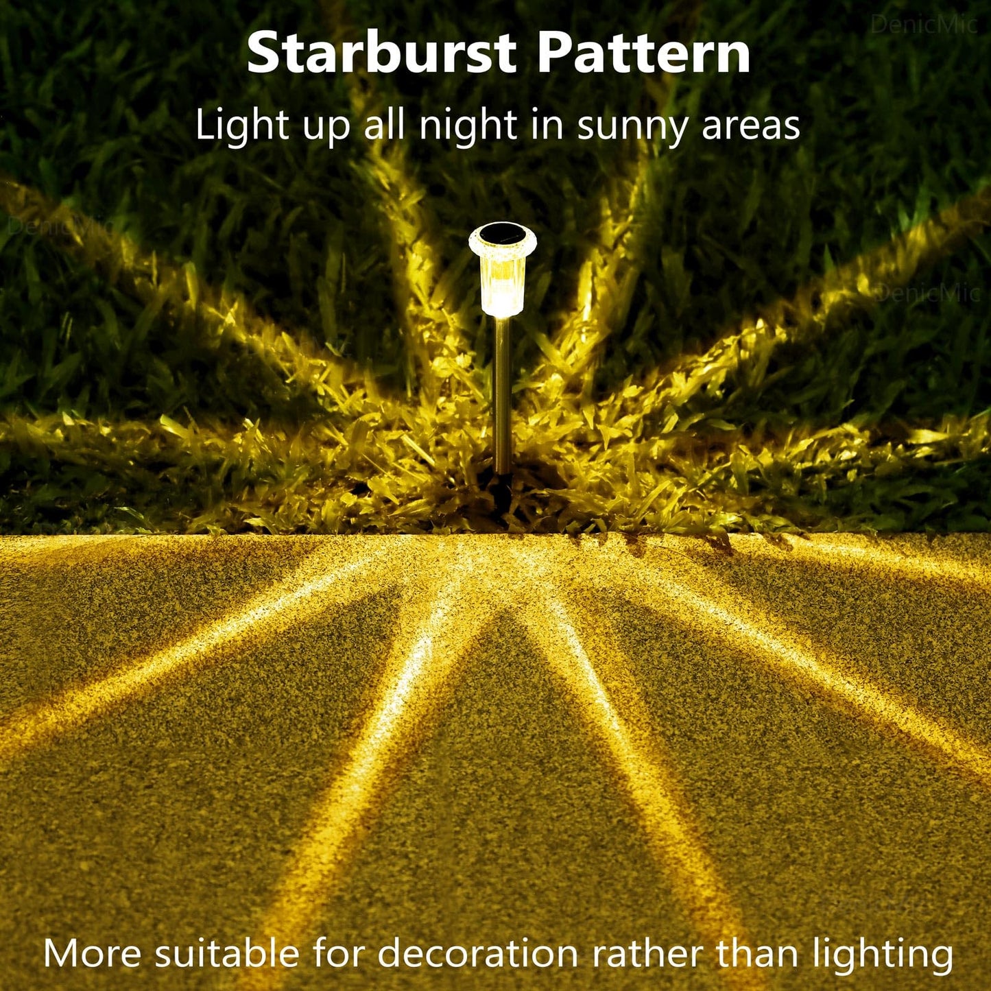 DenicMic Solar Lights Outdoor 10 Pack Waterproof 3000K Warm White LED Stainless Steel Stake Outside Lights for Yard Pathway Garden Driveway Walkway Landscape Path Lighting