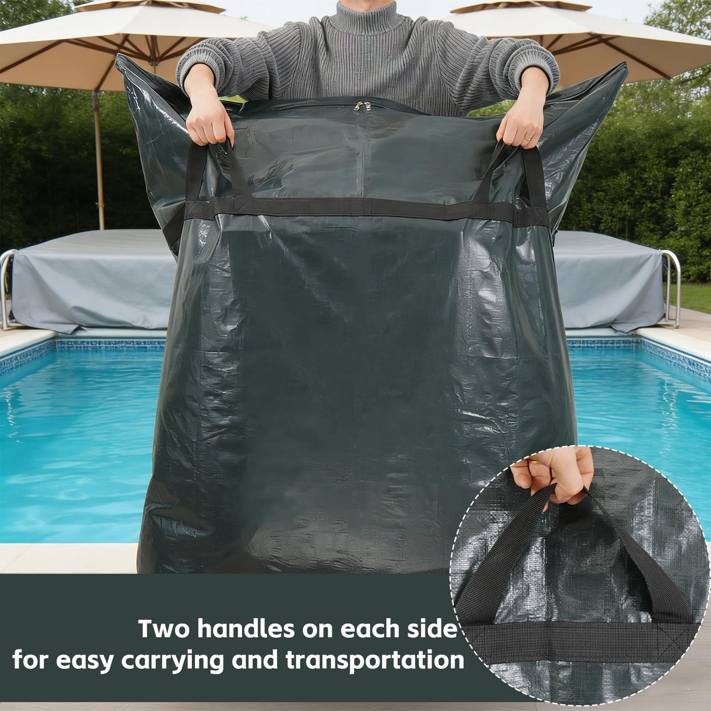 YEXEXINM Pool Safety Cover Stowaway Bag with 4 Carry Handles 48x57 Inch Waterproof Heavy-Duty Pool Cover Storage Bag Pool Cover Stowaway Bags for Winter Pool Covers & Safety Covers Packing
