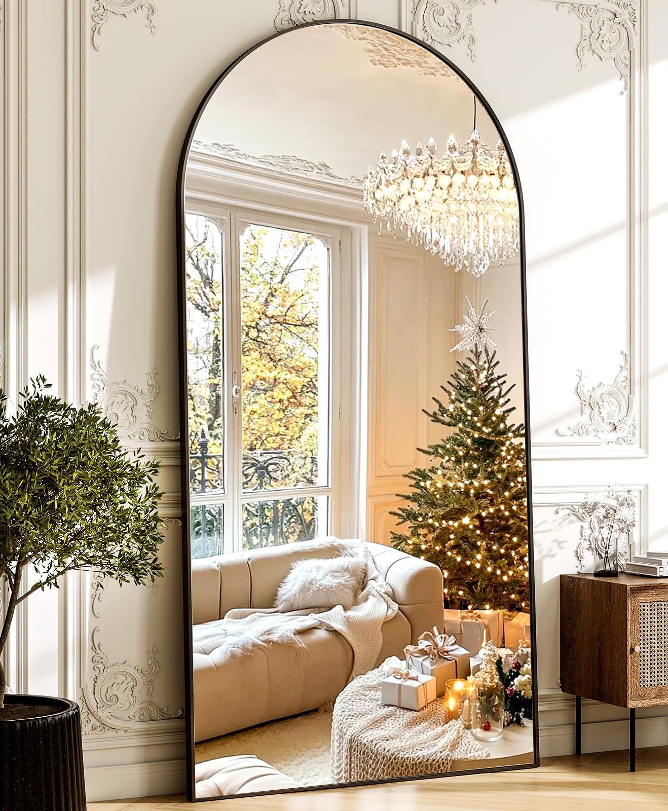 GLSLAND-34x76 inch Wall Mount Arched Full Length Mirror-Aluminum Alloy Frame High Definition-Full Body Mirror for Bedroom or Living Room,Black