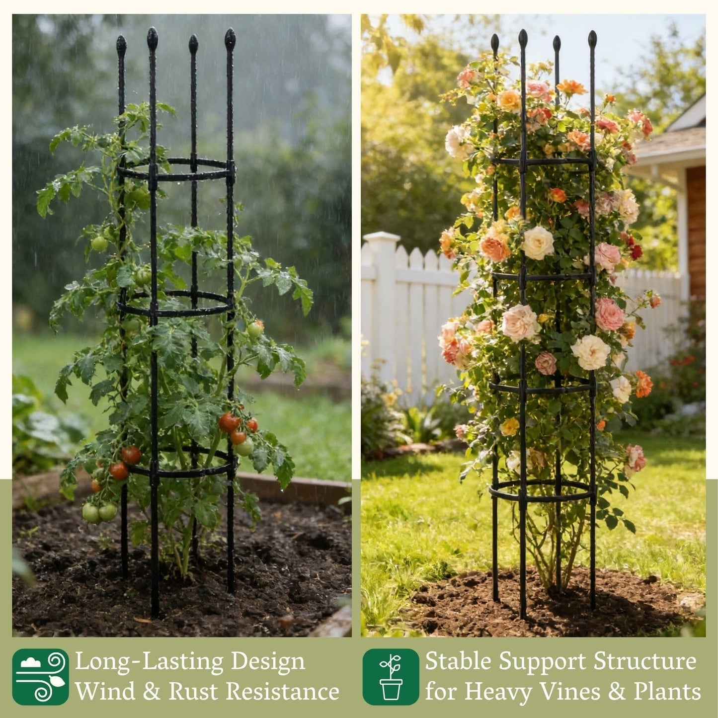2 Pack Tomato Cages for Garden | Heavy Duty Rustproof Round Tomato Cage | 63 Inch Steel Core Plastic Coated Garden Trellis Plant Support for Tomato, Cucumber, Beans, Flower, Vegetable Indoor Outdoor
