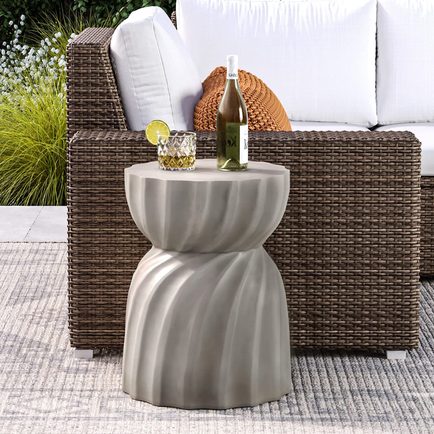 COSIEST Outdoor Side Table,Concrete Accent Side Table,Patio Side Tables End Table,Outdoor Accent Side Table Lightweight for Livingroom,Garden, Hourglass,Grey