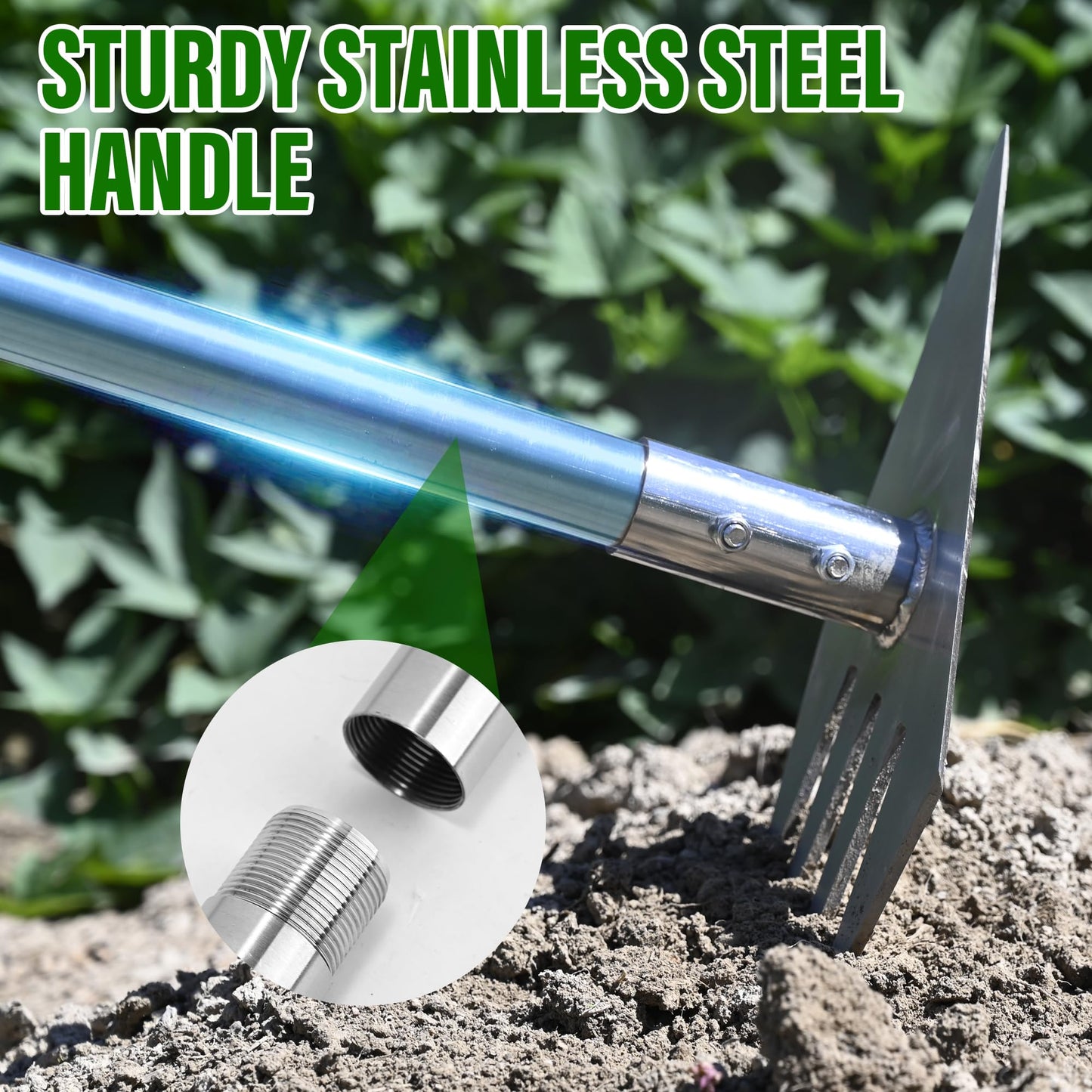 BARAYSTUS 4-in-1 Garden Hoe Tool and Weeder, 56 Inch Ergonomic Long Handle Cultivator with Sharp Stainless Steel Blade, Heavy Duty Garden Hand Tiller for Weeding, Digging, Loosening Soil,Removing Moss