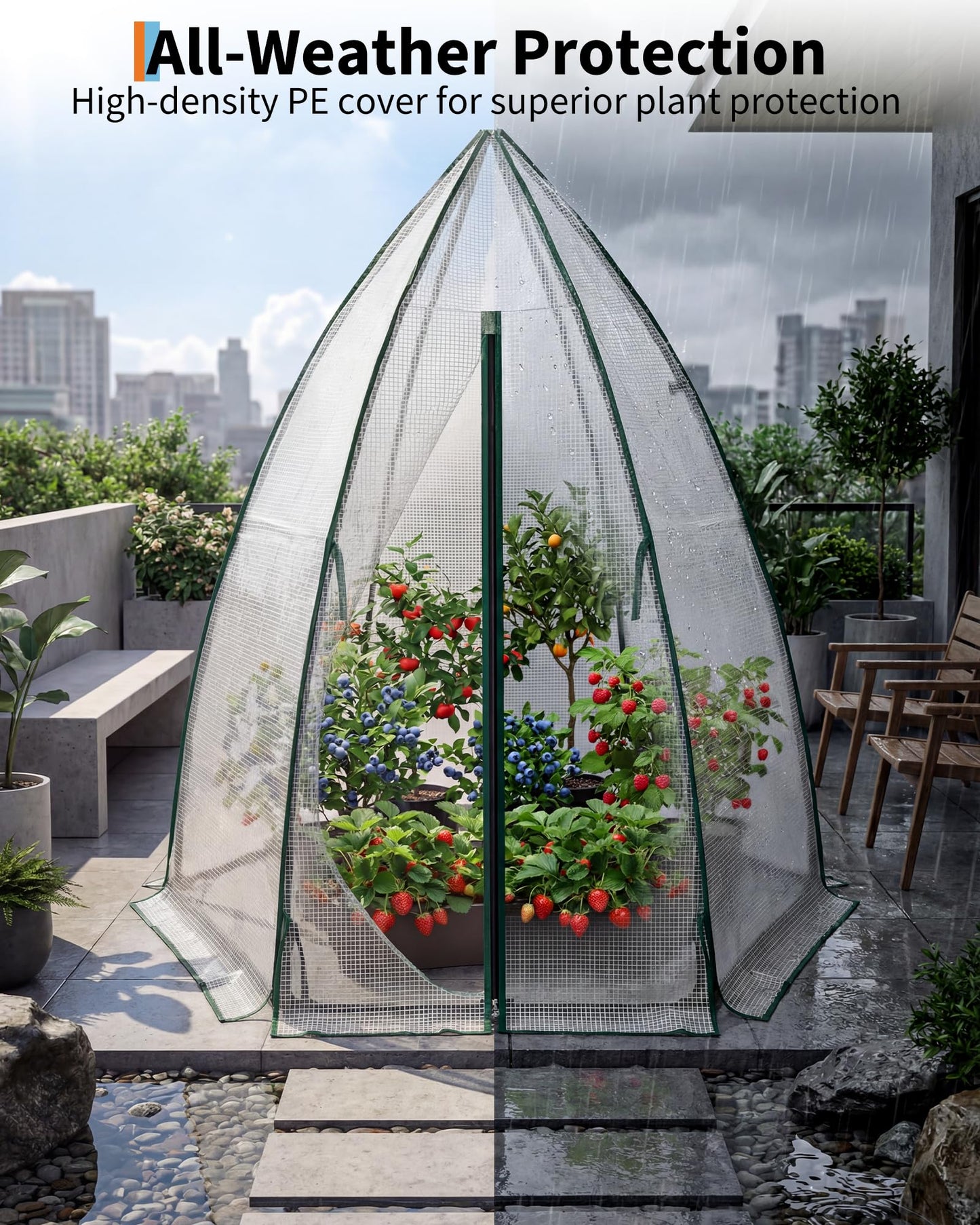 Garvee Mini Greenhouse, 54"x54"x71" Small Greenhouse for Outdoors, PE Cover with Roll-Up Zipper Door and Mesh Window, Portable Garden Greenhouse for Vegetables Flowers Herbs