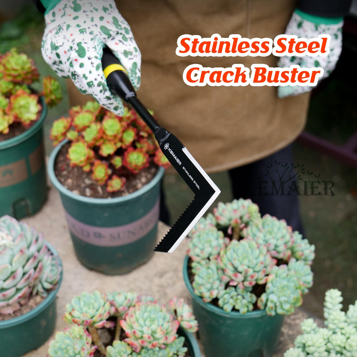 Kemaier Garden Tool Set - Featuring a Heavy-Duty Stainless Steel Hand Cultivator, Transplant Shovel, Trowel, Crack Weeder, and Dandelion Weeder - The Ultimate, Unbreakable Gardening Gift