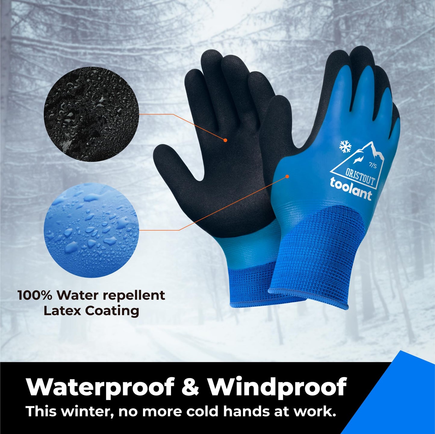 OriStout Winter Work Gloves for Men and Women, Touchscreen, Waterproof Gloves for Working in Freezer, Fishing and Gardening, Thermal Insulated, Super Grip, Blue, Large