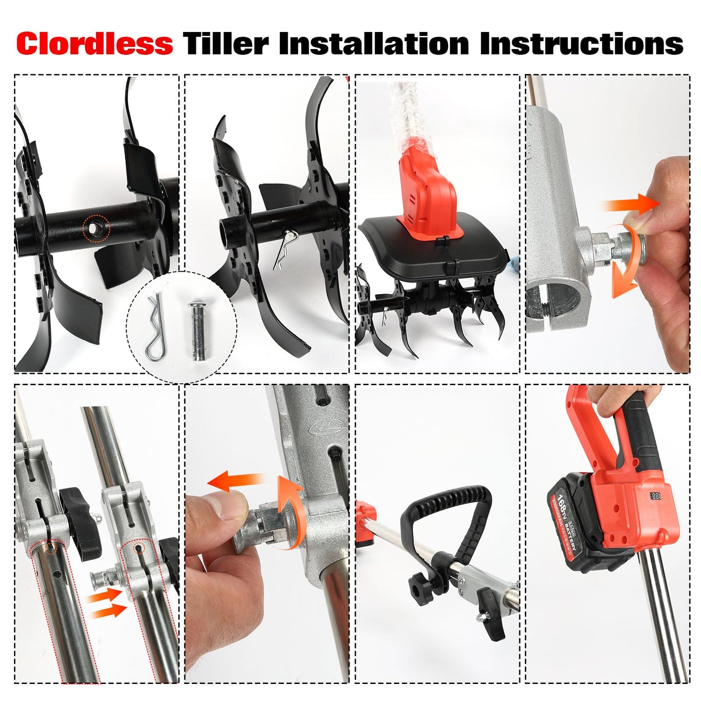 Cordless 2-in-1 Tiller & Weed Whacker Combo, 800W Brushless Motor, 12"x9" Rototiller, 8" Trimmer, 2x21v 6.0Ah Battery, Electric Weed Eater & Garden Tiller, Perfect for Lawn Care & Gardening Tools