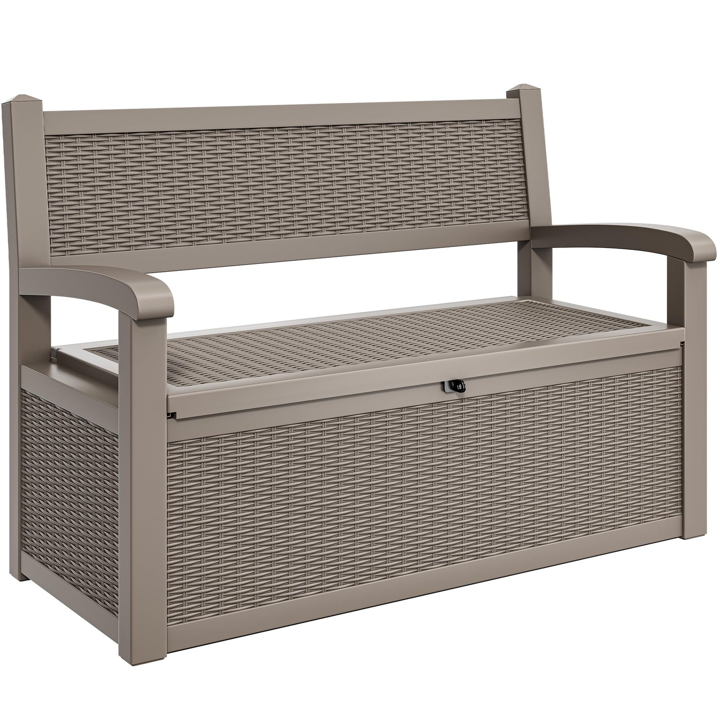 YITAHOME 80 Gallon Storage Bench Deck Box, Lockable Patio Bench, Waterproof Outdoor Pool Deck Storage for Patio Cushions, Garden Tools and Pool Supplies, Light Brown