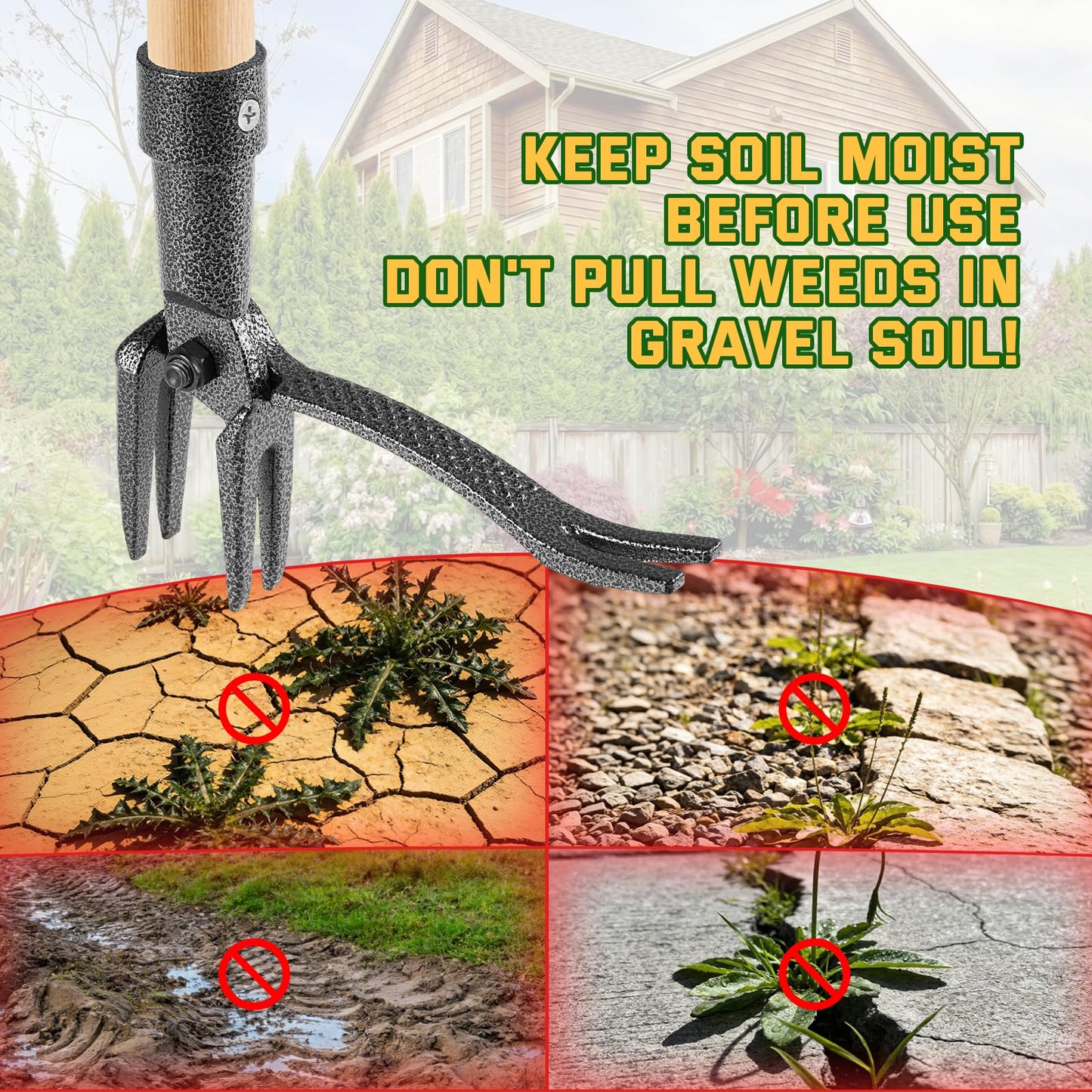 BellaJoyz Weed Puller Tool, Stand Up Heavy Duty Weed Remover Tool with Long Handle & 4-Claw Steel Head, Bamboo Garden Hand Weeding Tool - Easily Remove Weeds Without Bending, Pulling,or Kneeling