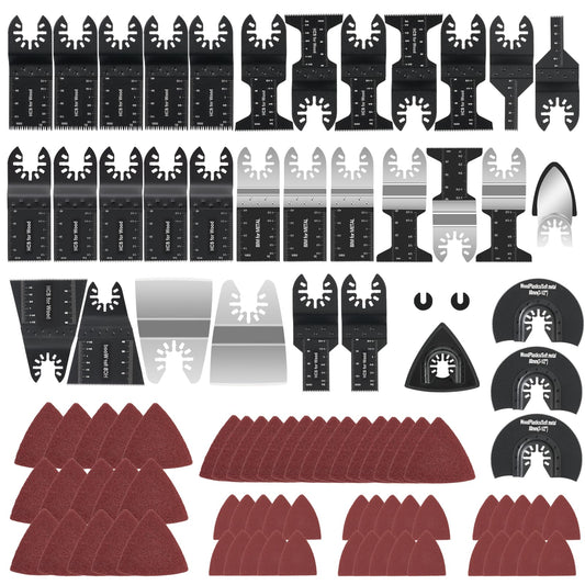 CaRoller 96Pack Oscillating Tool Blades, Multitool Kit for Wood, Metal, Plastics Cutting, Quick Release Multi Tool Blades Kits for Dewalt, Rockwell, Ryobi