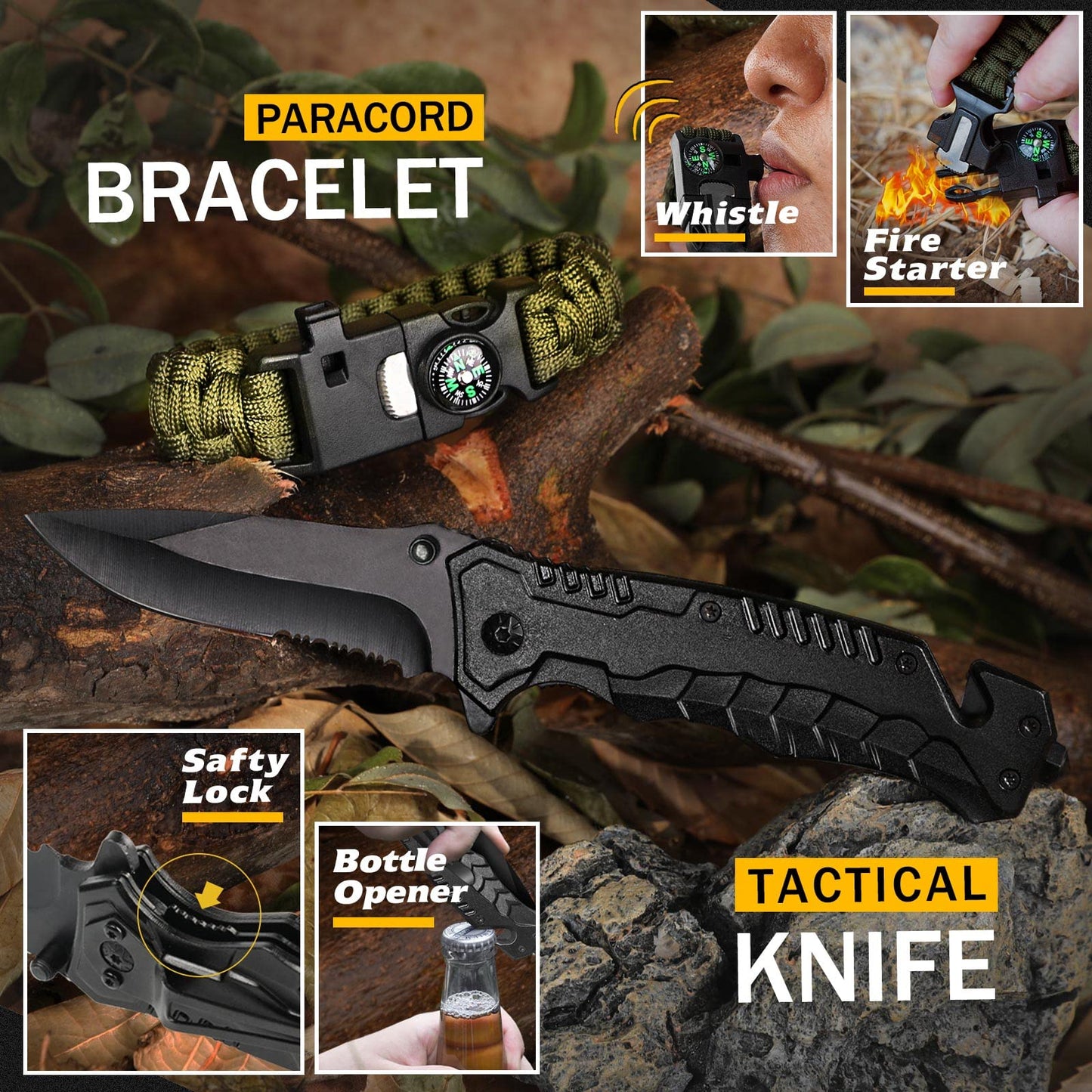 Survival Kit 14 in 1, Survival Gear and Equipment, Gifts for Men Dad Husband Him Fathers Day, Outdoor Fishing Hunting Camping Anniversary Birthday Gift Ideas for Boyfriend