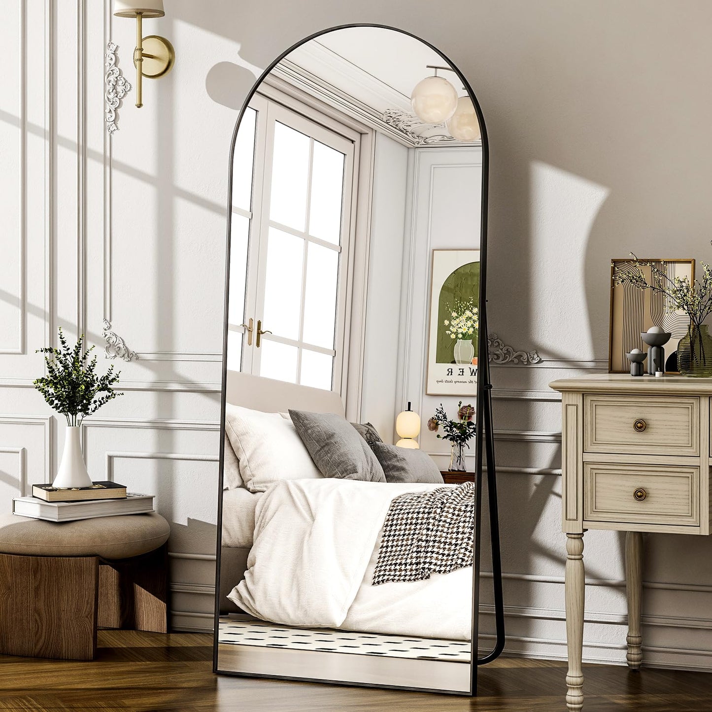 WISSMIELS 57" x 20" Arched Full Length Mirror - Wall Mounted/Floor Mirror Aluminum Alloy Frame Full Body Mirrors for Bathroom Living Room Bedroom and Entryway,Black