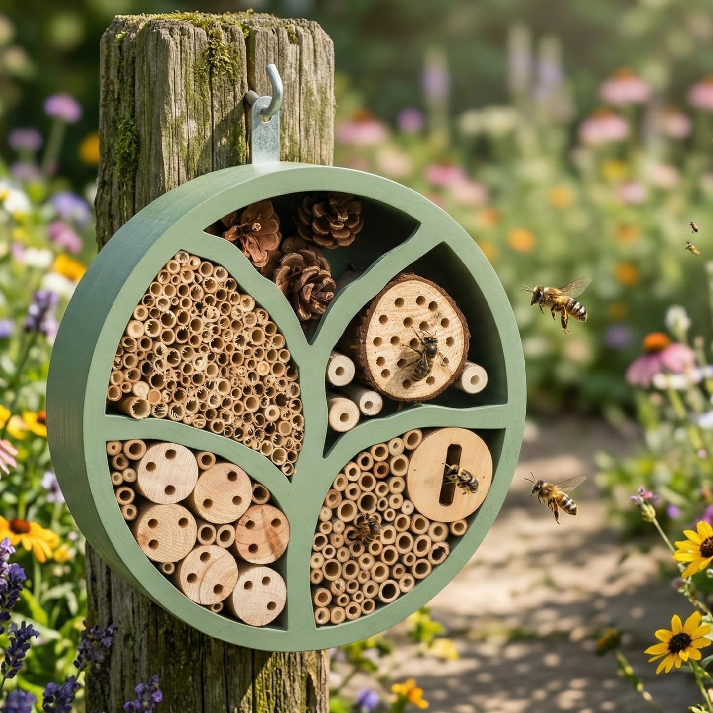 11” Woonden Multi Habitat Insect House Outdoor Garden Decorative Insect Hotels for Bee Butterfly and Beetle Tree of Life