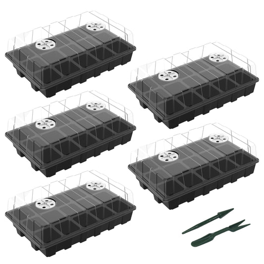 Gardzen 5-Pack Seed Starter Kits, Reusable Plant Germination Trays with Total 75-Cell, Seed Starter Tray with Humidity Vented Domes and Bases for Starting Vegetable Flower Herb Seeds 15" x 9"
