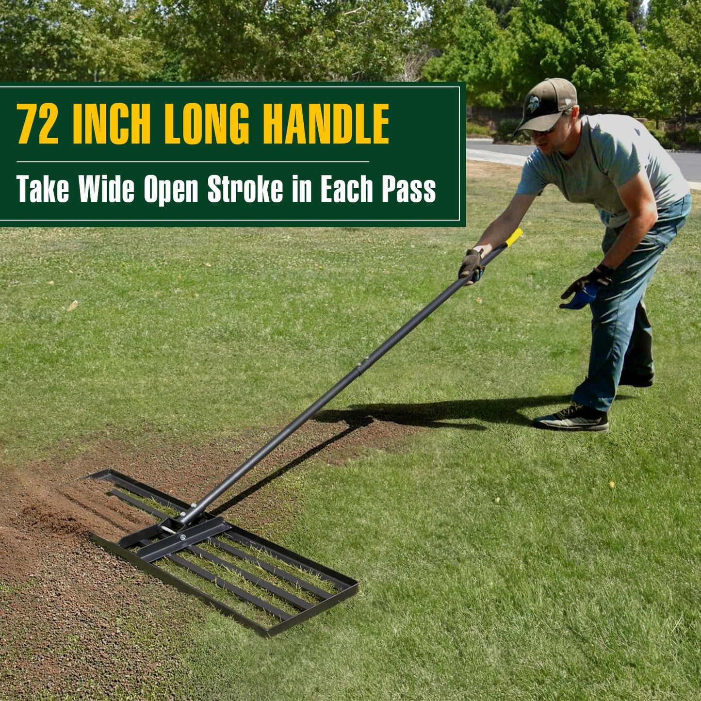 Jardineer 45 Inch Heavy Duty Lawn Leveling Rake, 72 Inch Long Handle Yard Leveler for Grass Soil, Ground Dirt Leveler Tool for Lawn, Garden, Golf Course Maintenance