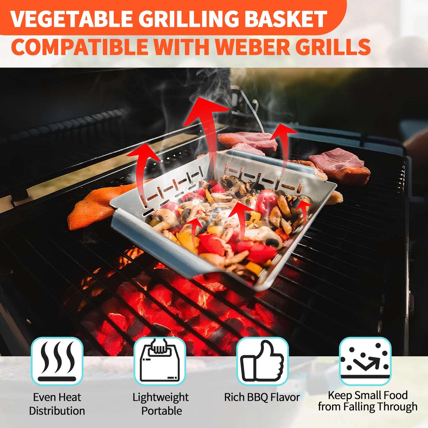 Grill Basket for Veggies, 7" Grilling Basket Replacement for Weber Grills Basket, vegetable Grilling Baskets for Weber Outdoor Grill Accessories, Stainless Steel Baskets for Veggies Fish Meat Food Camping