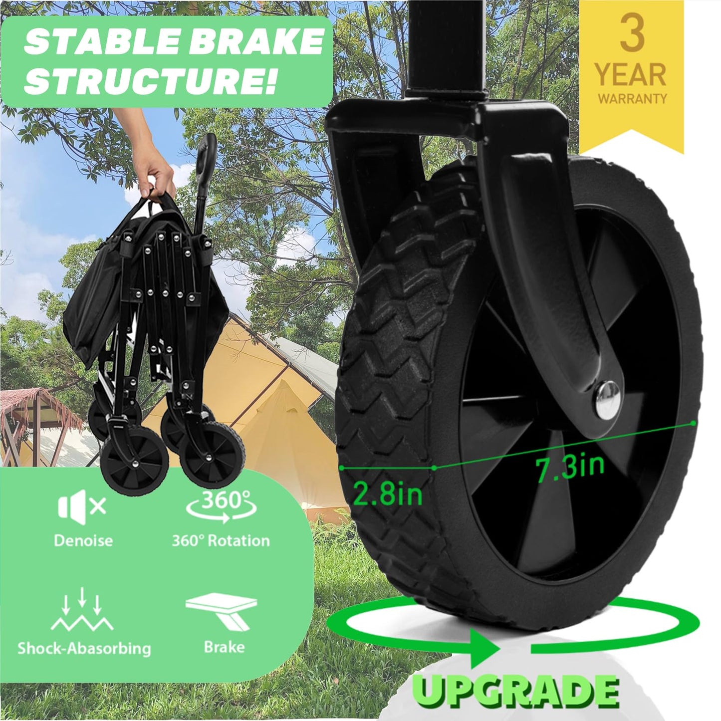 Collapsible Foldable Camping Cart, 200lbs Foldable Wagon Cart with Wheels, 150L Shopping Cart for Groceries Folding Utility Wagon for Beach, Garden, Camping, Sport, Black