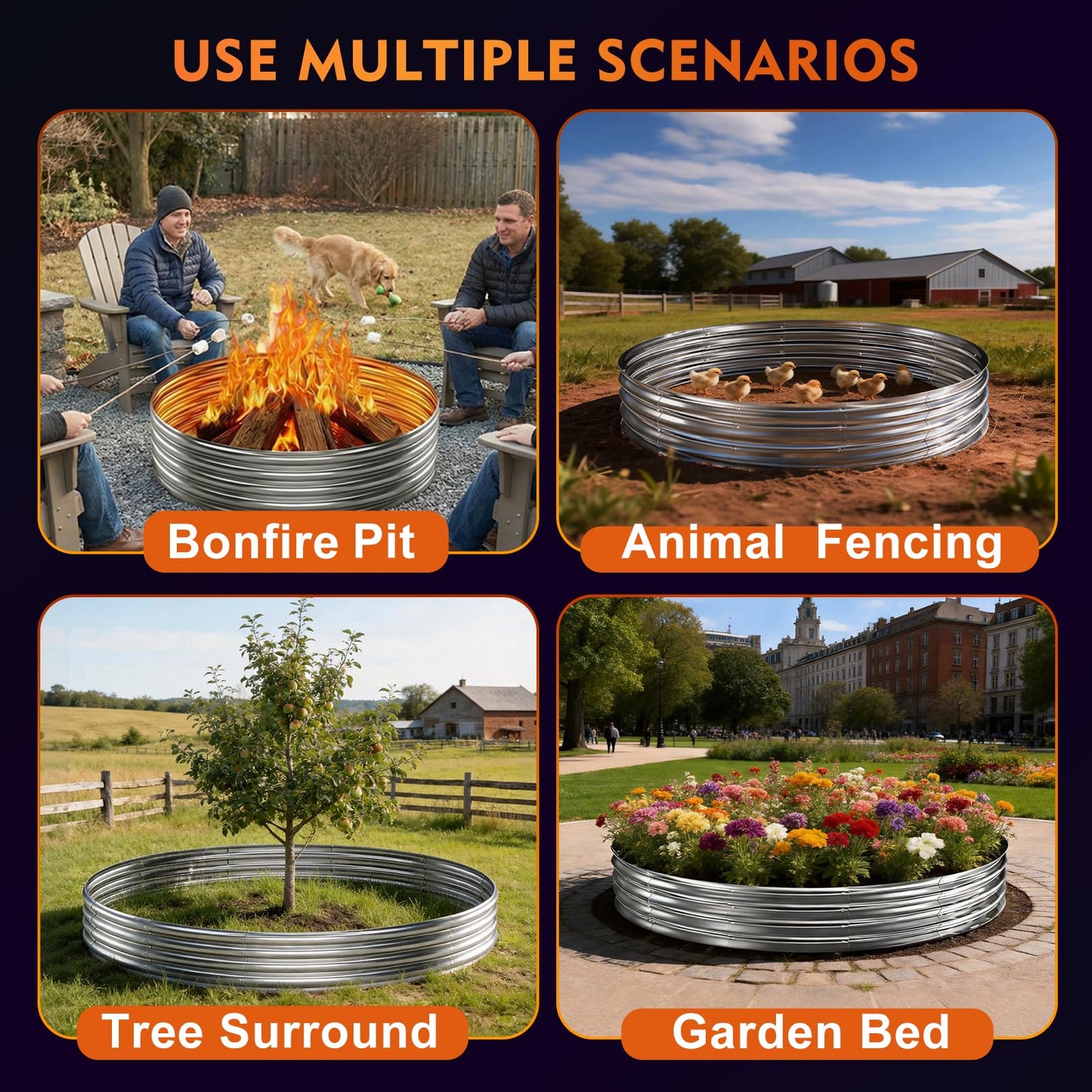 Fire Pit Ring for Outside Wood Burning, 36in Outdoor Fire Pit, Heavy Duty Steel Burn Pit for Backyard, Camping, Bonfire, Modern Style Large Metal Fire Pit Ring