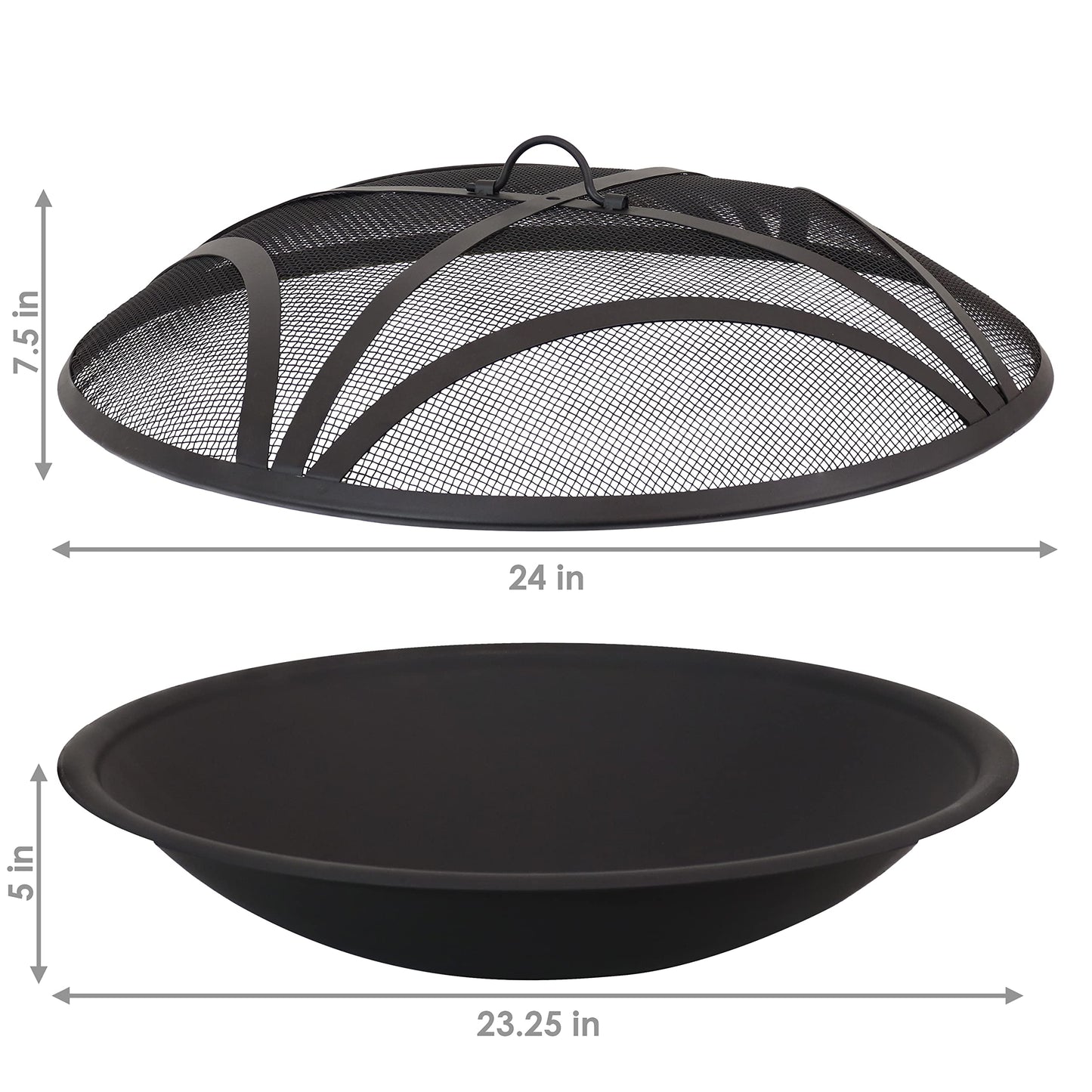 Sunnydaze 23-Inch Replacement Steel Fire Pit Bowl with Round Spark Screen - High-Temperature Painted Finish