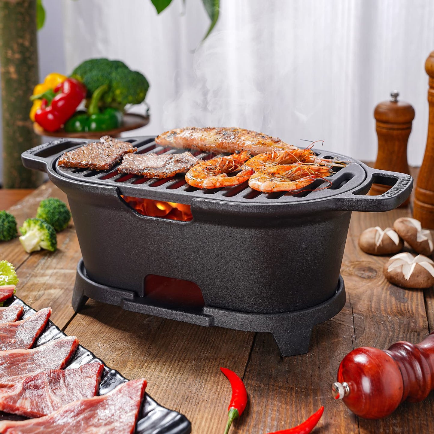 IronMaster Mini 100% Cast Iron Hibachi Grill, Tabletop Small Portable Charcoal Grill for Outdoor Camping, Japanese BBQ Grill Grate Surface 11" x 6.7" Ideal for 2 People