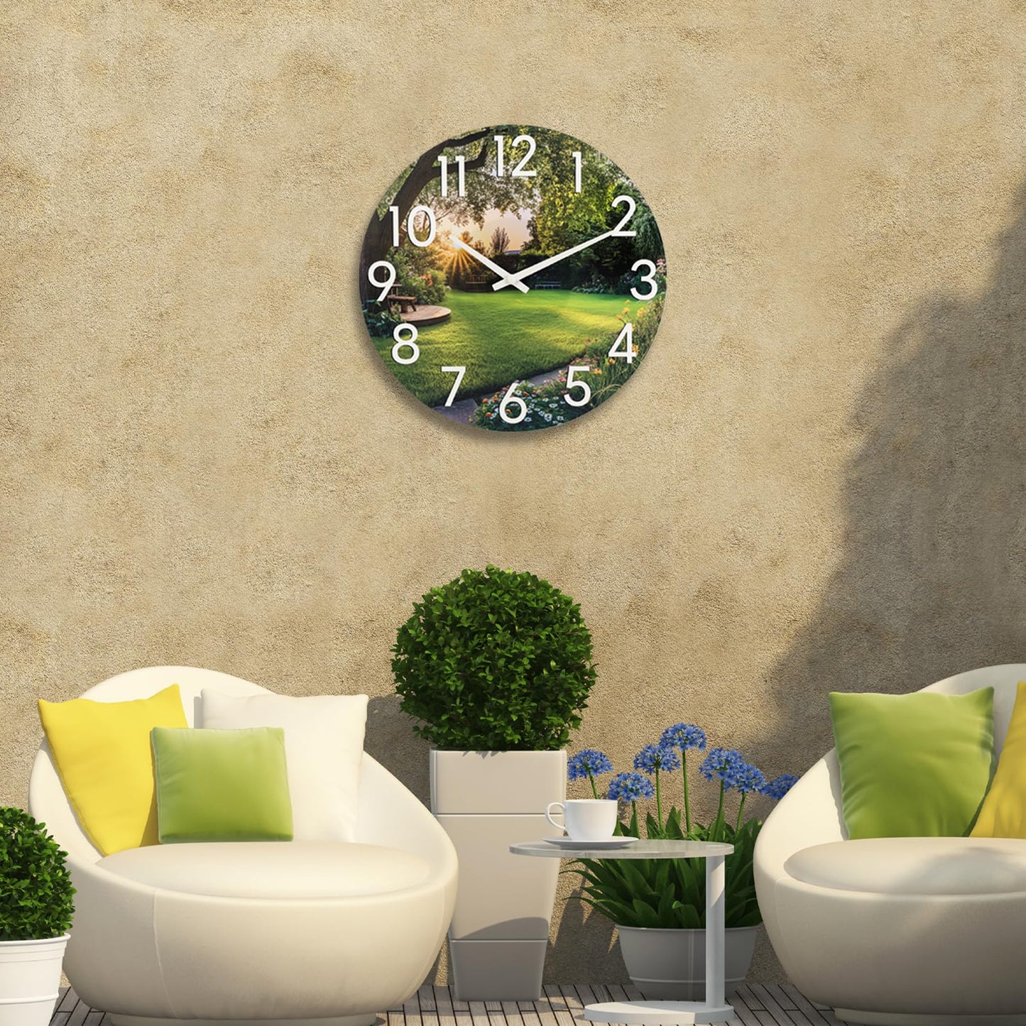 JoFomp Indoor Outdoor Wall Clock Waterproof, 14 Inch Garden Clock with Glass, Large Outdoor Clocks for Patio, Silent Outside Wall Clocks Battery Operated, Weatherproof Outdoor Clock for Pool Area Yard