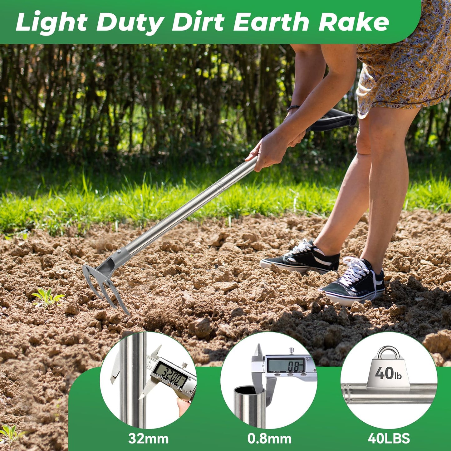 JAOTREL Professional Garden Hoe 77 Inch Long with Adjustable Long Handle - Heavy Duty Weeding & Cultivating Tool for Gardening, Lawn, and Yard Work