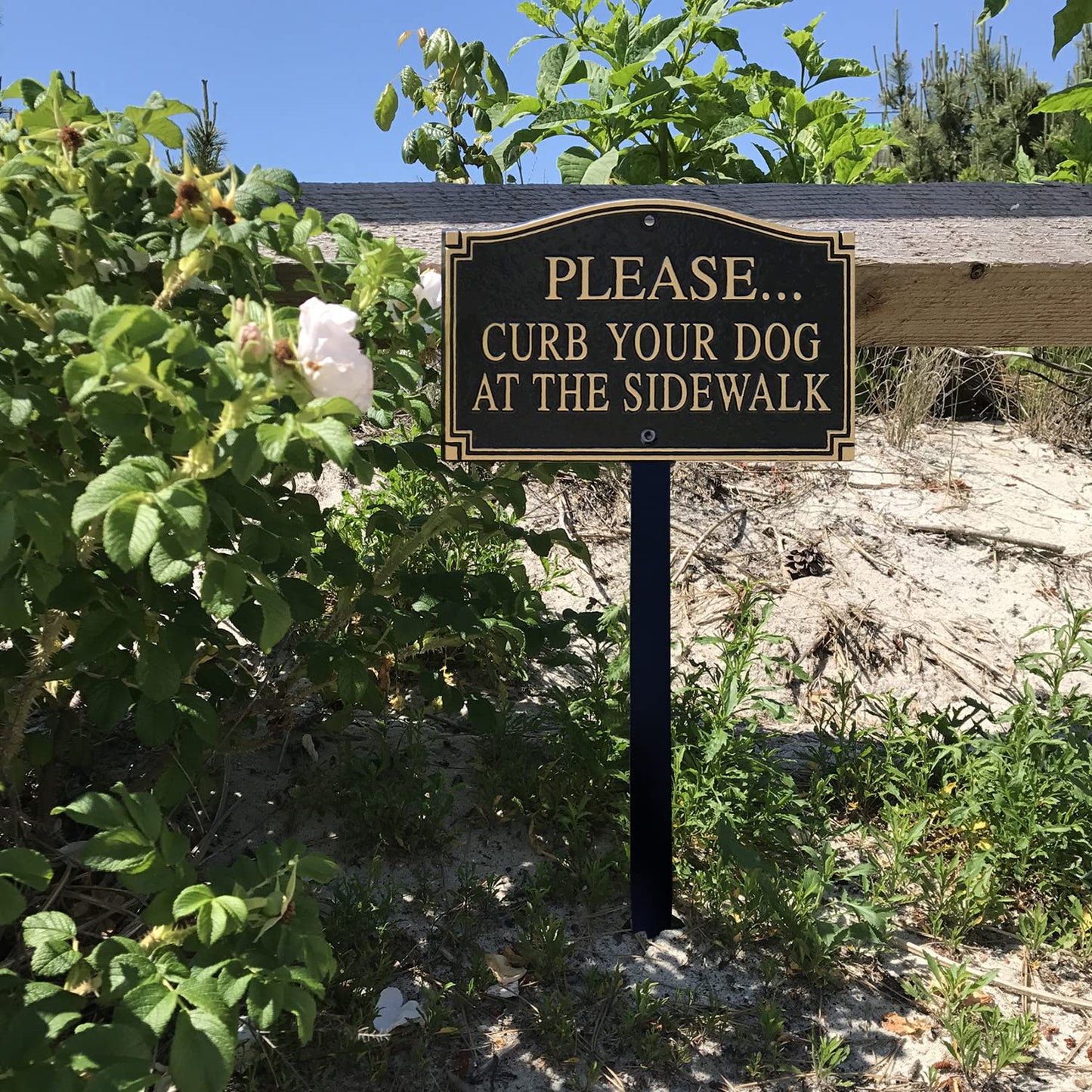 SmartSign Please Curb Your Dog at The Sidewalk Sign for Yard, Curb Your Dog Garden Plaque | 5.75" x 9.5" Aluminum Plaque with 18" Black Lawn Stake, Made in USA