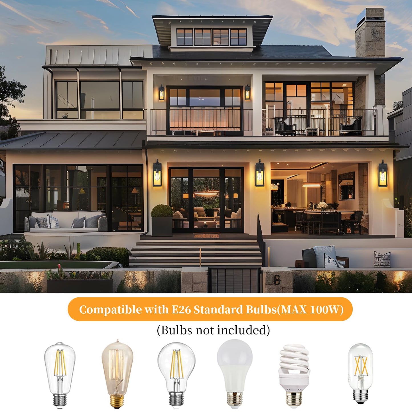 16'' Large Outdoor Wall Lights 2 Packs, Black Exterior Lighting Fixtures, Waterproof Outside Lights for House, Modern Outdoor Sconce Porch Light, Farmhouse Wall Lanterns for Front Door, Patio, Garage
