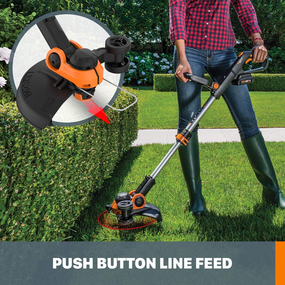 WORX Cordless String Trimmer & Lawn Edger, 12'' Electric Weed Wacker with 5.5 LBS, 20V Weed Eater with 90° Pivoting Head, 2 Batteries & Charger Included, WG163
