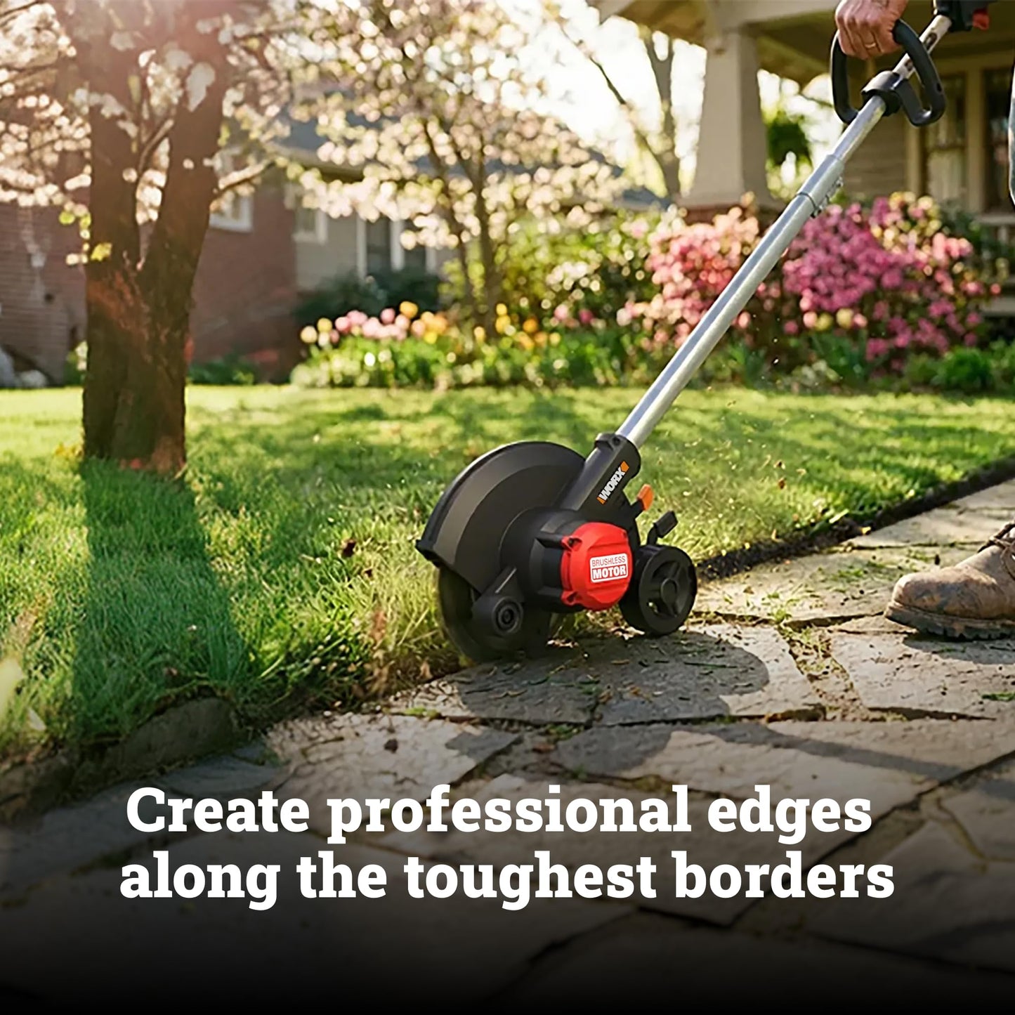 WORX Nitro Cordless Lawn Edger, 7'' Grass Edger with 3 Depth Settings, 20V Trencher with Dual Wheels & Brushless Motor, 4.0 Ah Battery & Charger Included, WG898