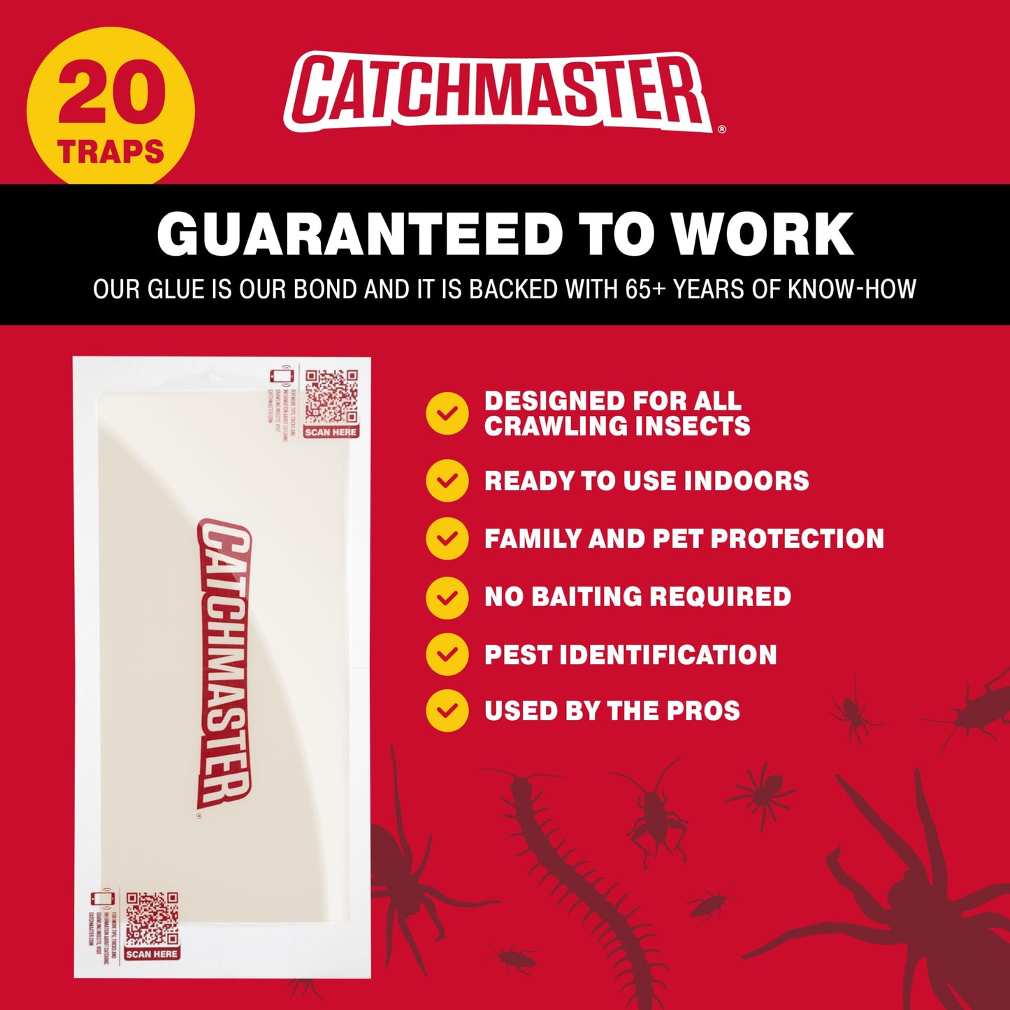 Catchmaster XL Extra-Strength Centipede & Spider Glue Traps 20-PK, Adhesive Bug Catcher, Spider, Cricket, Ant & Roach Traps for Home, Bulk Insect Glue Boards for House & Garage, Pest Control for Home
