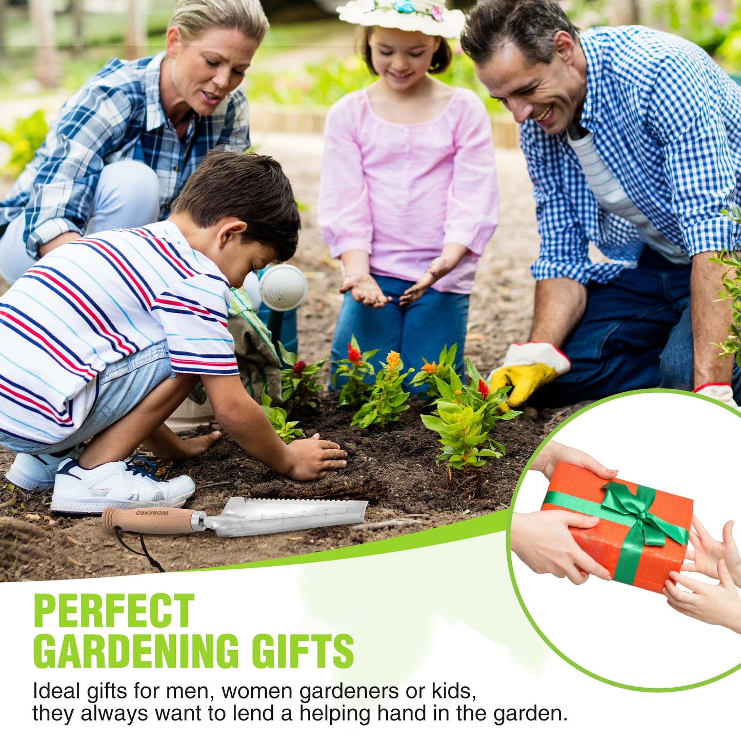WORKPRO Garden Trowel with Wood Handle, Stainless Steel Narrow Hand Shovel, Multi- Use Flat Garden Trowel for Planting, Weeding, Transplanting, Digging, Small Weeding knife for Gardening