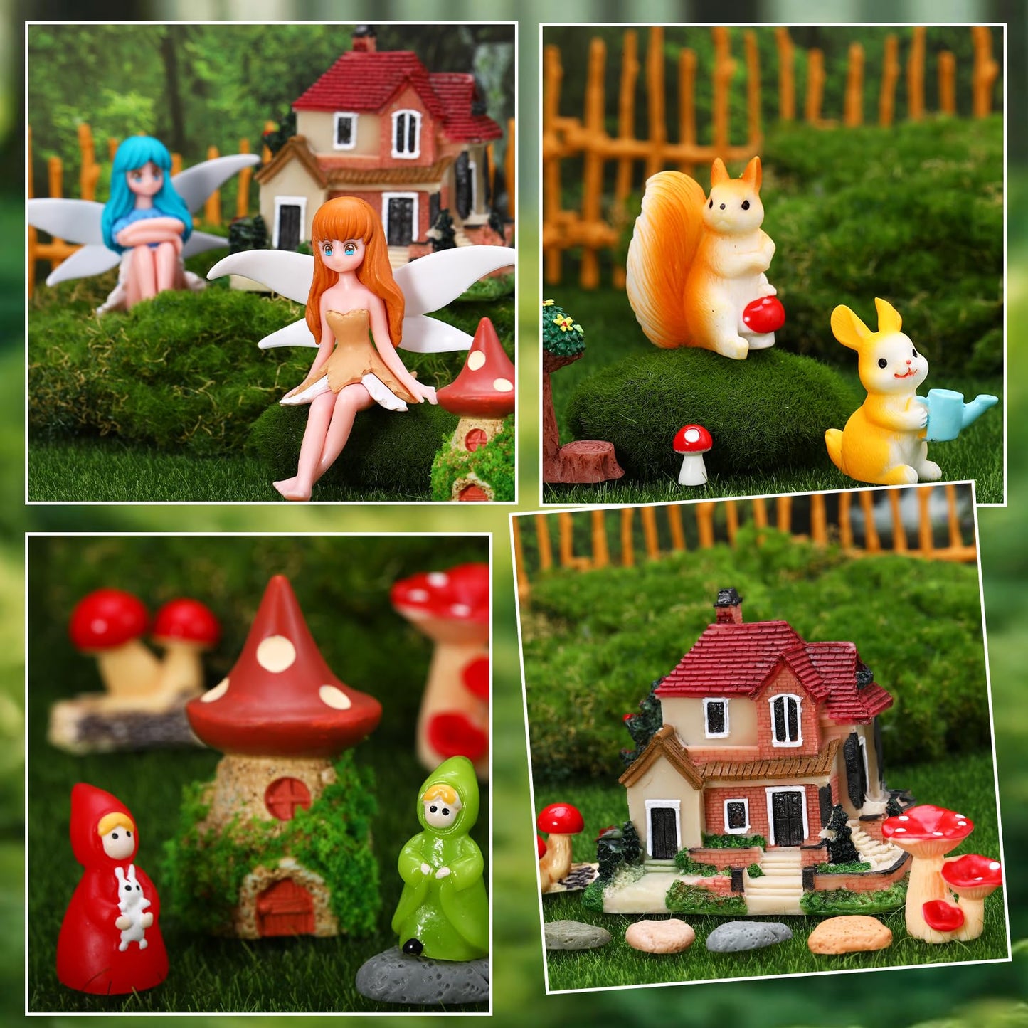 GGSTDDUP Fairy Garden Accessories, Miniature Garden Ornaments Included Mini Fairy Figures Tiny Gnome Figurines Enchanted Tiny House Set for DIY Landscape Potted Plants Dollhouse Desk Decor