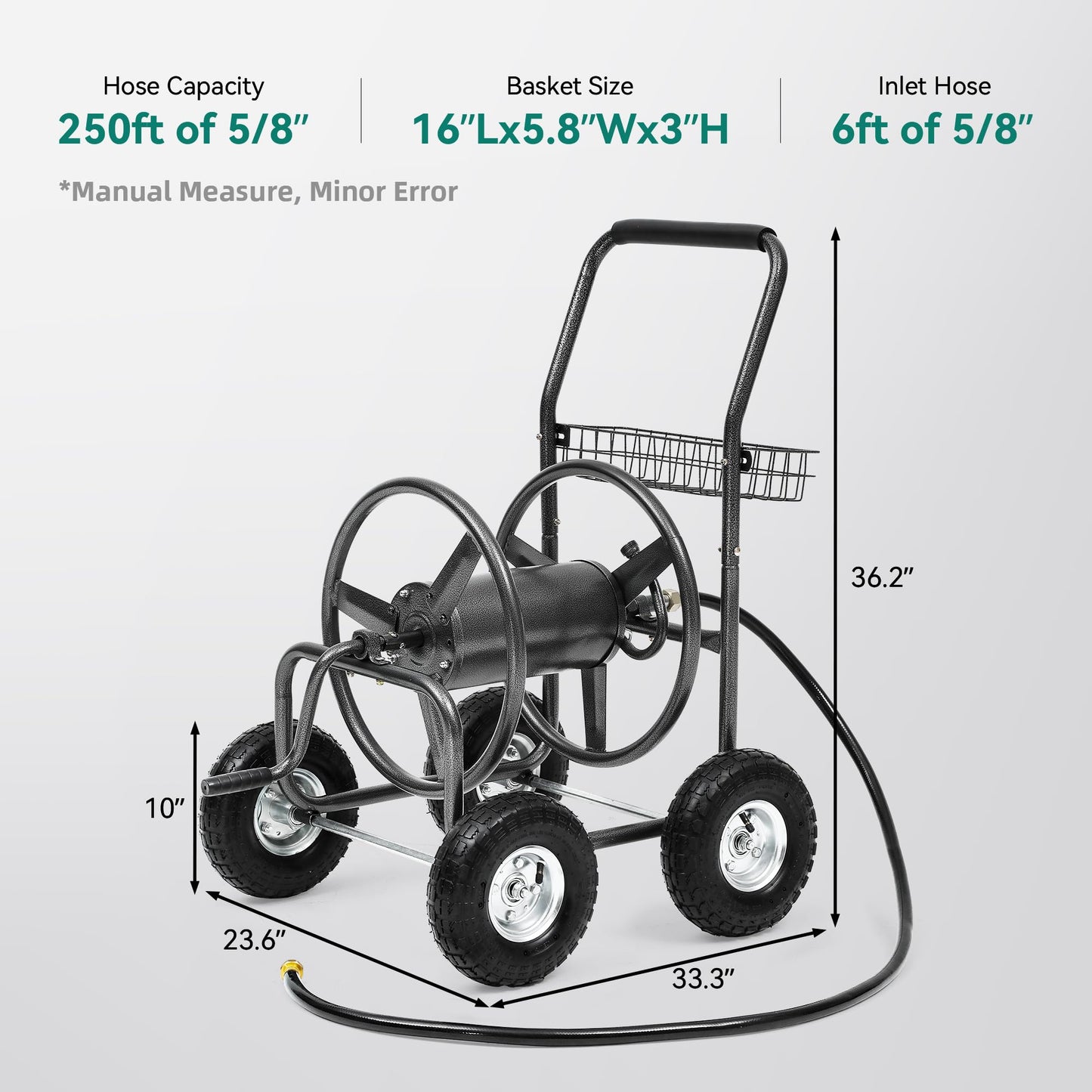 Autodaya 250FT Garden Hose Reel Cart with 10" Pneumatic Tires, Heavy-Duty Steel Frame for Tangle-Free Water Hose Storage, Easy-Rolling Lawn & Yard Hose Holder